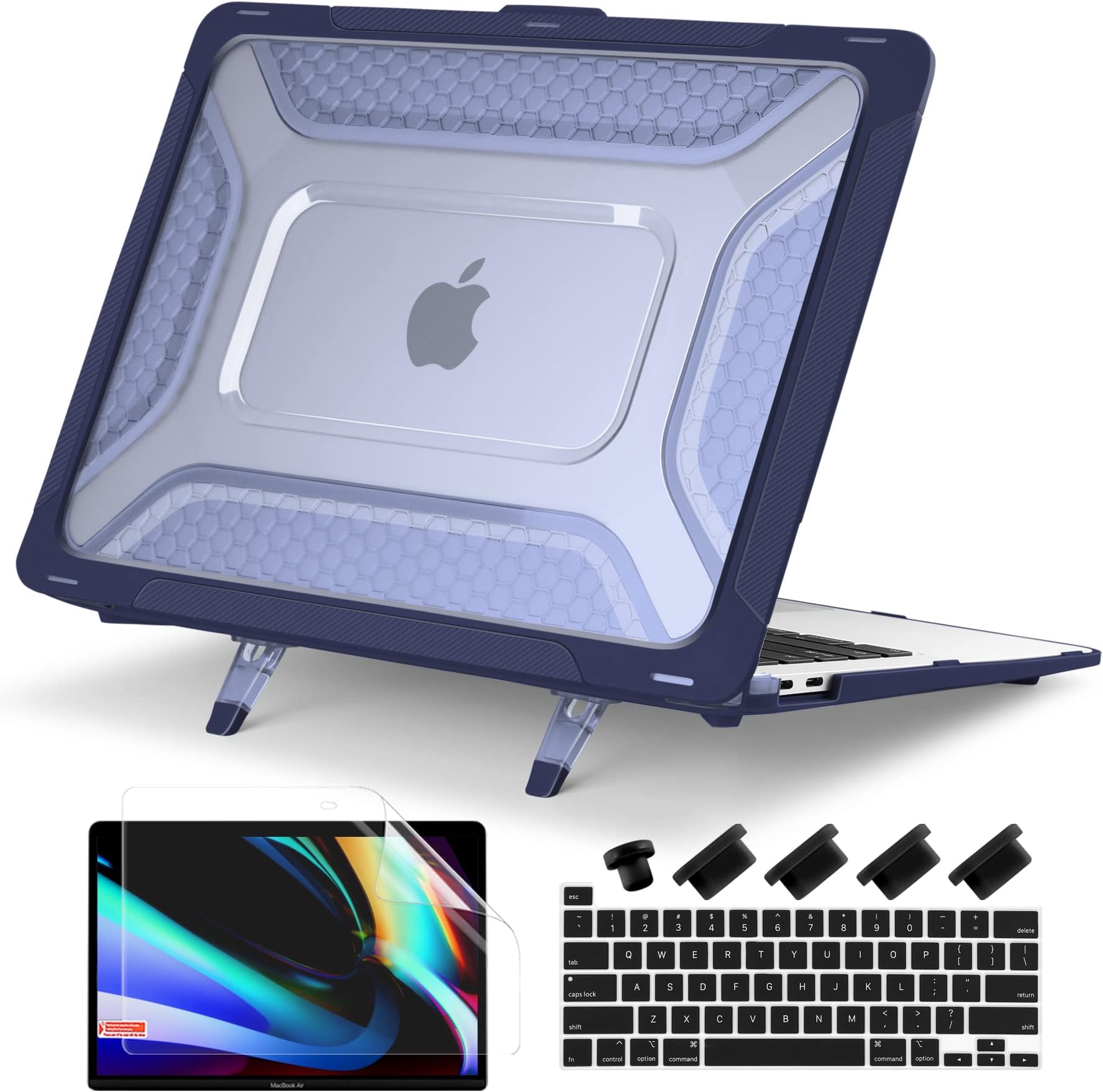 Batianda Extreme Heavy Duty Case for MacBook Pro 13 inch 2022 M2 2020 A2338 A2251 A2289 Model - Anti-Slip Rubberized Stand (Holds 25lbs) & Honeycomb Exoskeleton - Max Cooling & Stability - Navy Blue