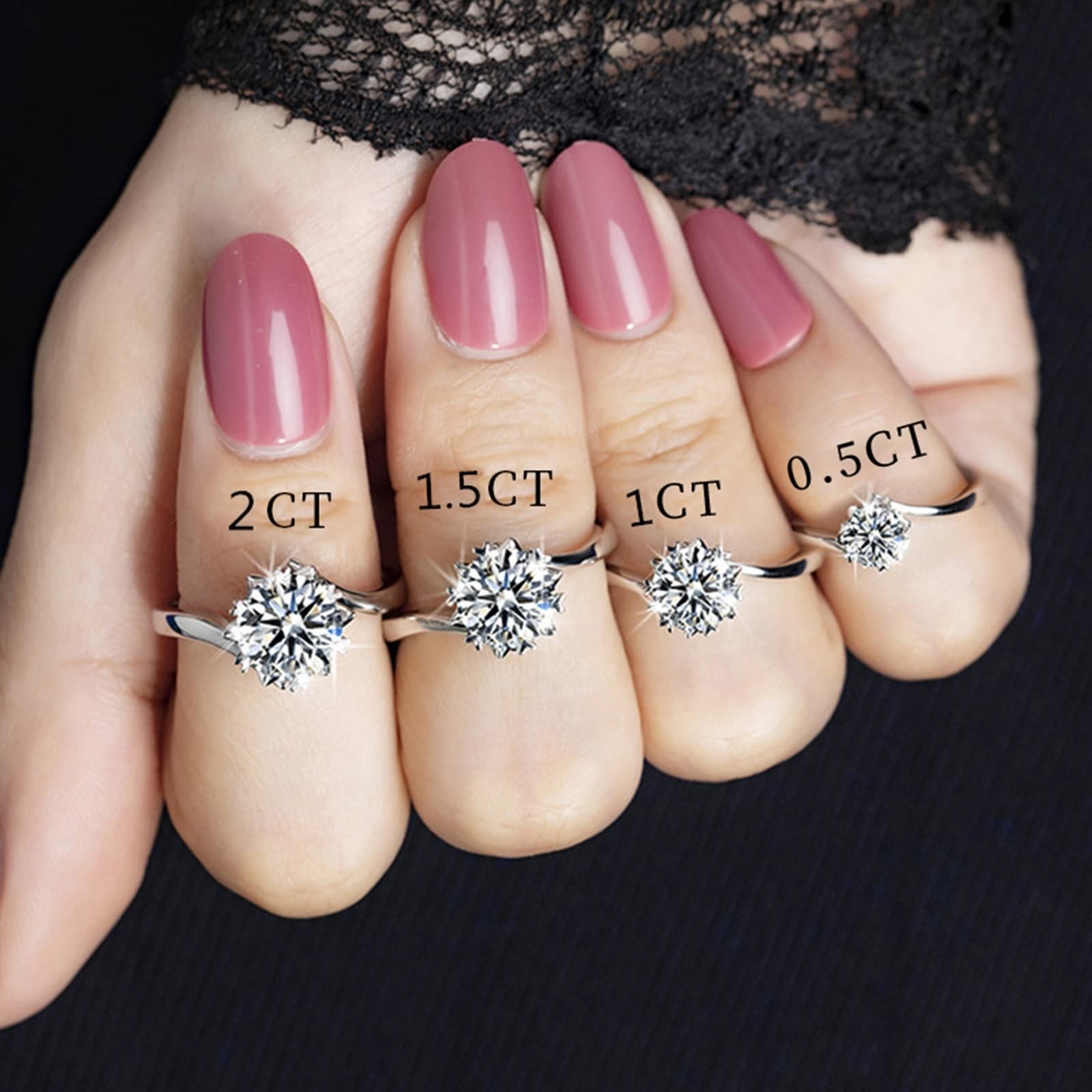 Anello di fidanzamento in oro bianco 18 carati, anelli di fidanzamento forma rotonda bianca sei artigli corona anelli moissanite regali per le donne