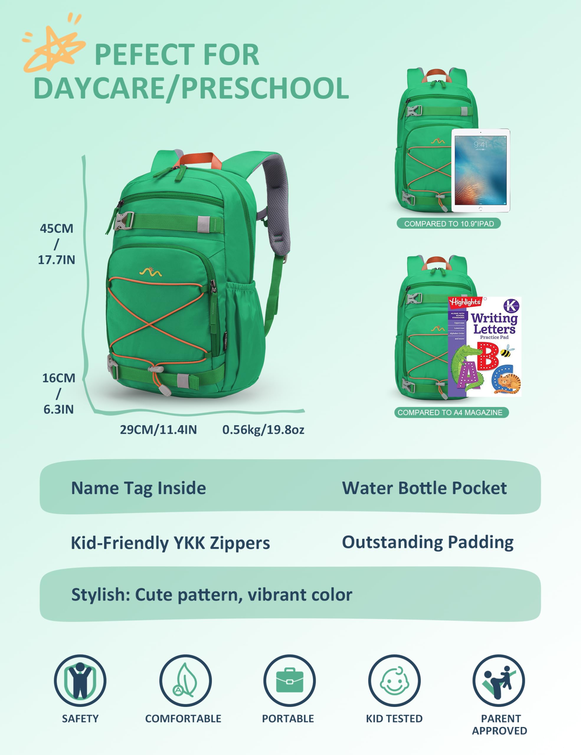 MOUNTAINTOP Mochila Infantil Senderismo Escolar 18L Niños Niñas | Perfecta para escuela senderismo y acampada, correa de pecho ajustable, cremalleras YKK, espalda acolchada transpirable