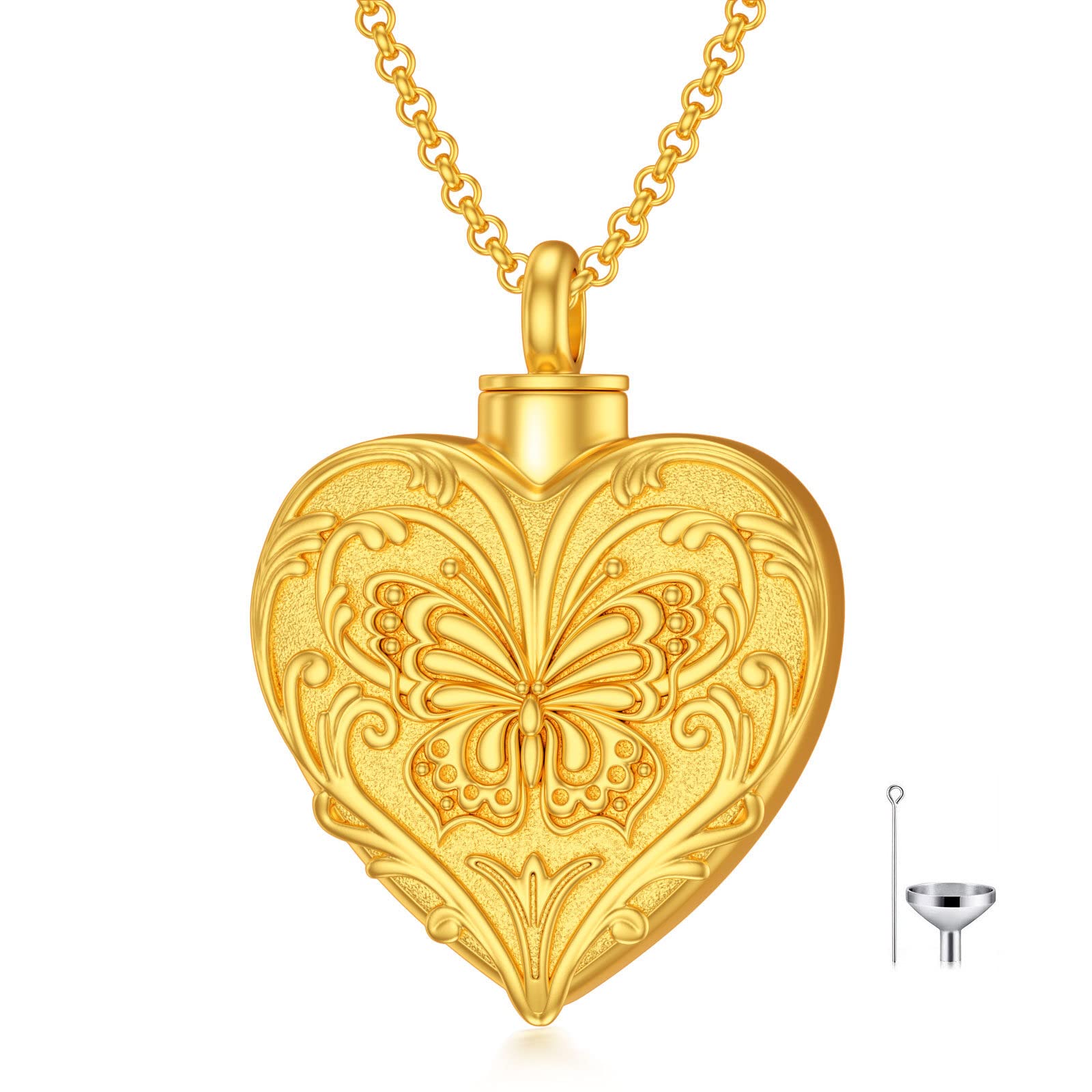 SOULMEET Gold Plated Dream Butterfly Cremation Jewelry for Ashes Heart Butterfly Urn Necklace that Holds Human Dog Cat Ashes
