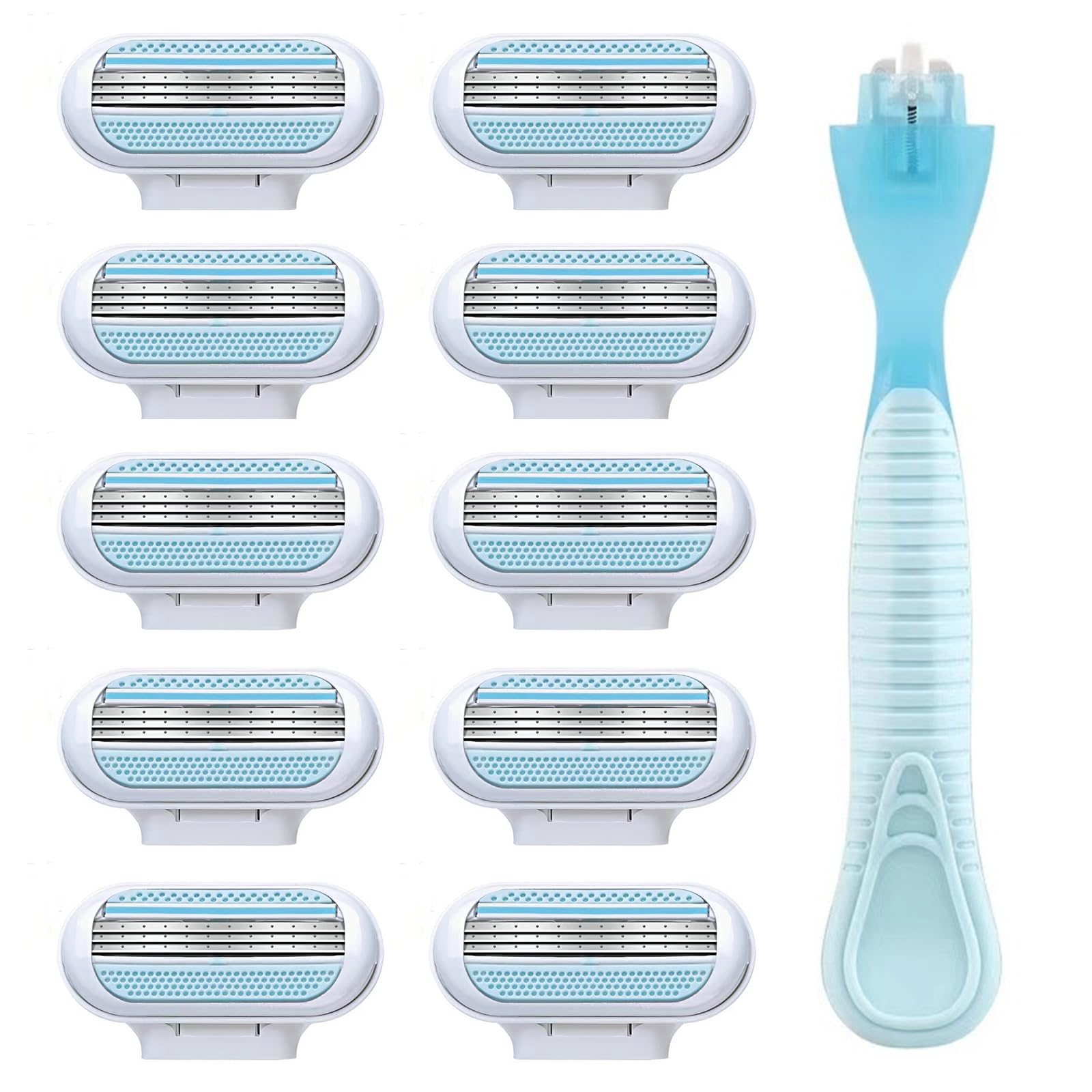 Rasierer Damen, 10 Rasierklingen Damen Inklusive, Damenrasierer, Mehrweg Sicherheitsrasierer mit Ergonomischem Griff, Ladyshaver, Sanfte Epilation für Achseln, Beine, Bikinizone Haut