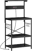 Vista 12 de SUPERJARE Estante de panadero de cocina con toma de corriente, mesa de bar de café de 4 niveles, soporte de microondas de cocina con 6 ganchos