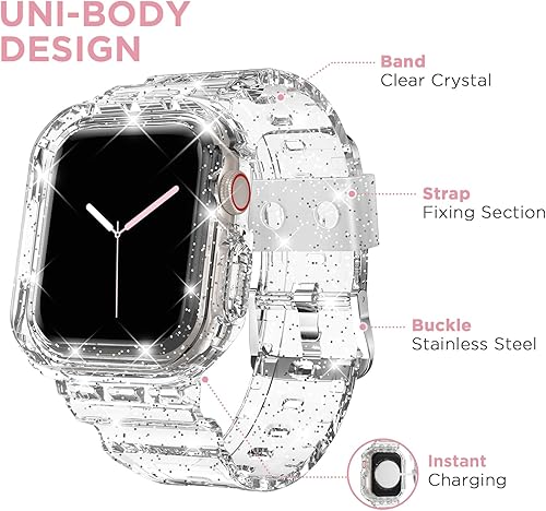 Miniatura 4 de DABAOZA 5 paquetes Compatible con correa transparente para Apple Watch con funda antigolpes, correa de reloj de cristal de gelatina para mujeres y
