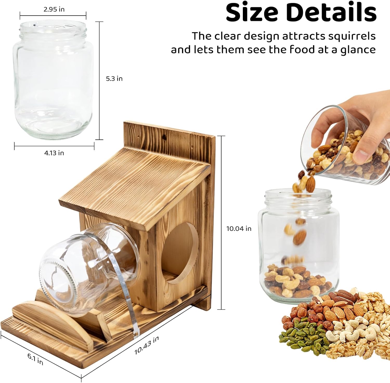 Wooden Squirrel Feeder, Outdoor Squirrel House, Wooden Chipmunk Feeder for Corn and Peanuts, for Outdoor Garden Squirrel Feeder with Removable Storage Bottle