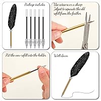 Vista 4 de Bolígrafo de plumas y soporte para bolígrafo de metal vintage, tinta negra, pluma de plumas vintage con 5 piezas de repuesto para boda, firma