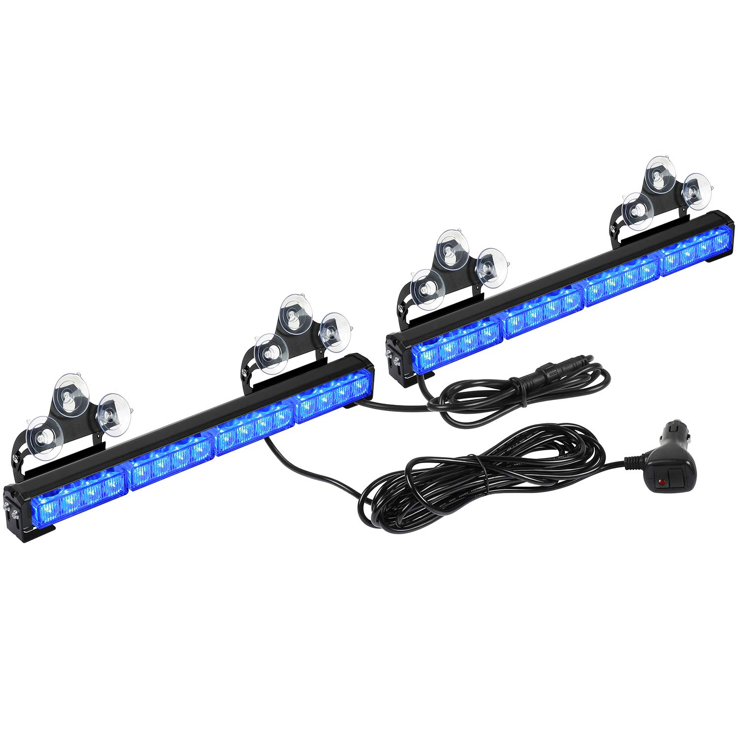 ASPL 2x16.8 inch Emergency Flashing LED Traffic Advisor Strobe Light Bar 32LED 26 Flash Patterns Interior Safety Warning Lights (Blue)