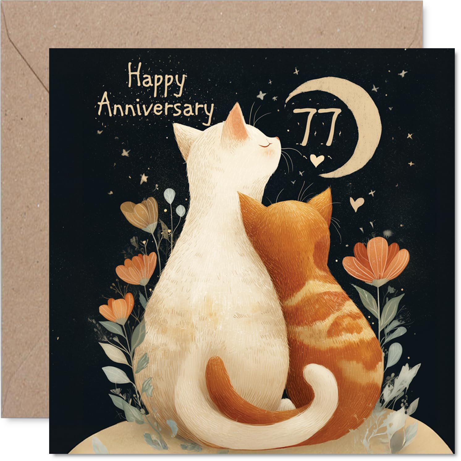 77th Anniversary Card for Women Men - Cats in Love - Happy 77 Year Anniversary Card for Wife Partner Husband Companion, 145mm Wedding Anniversaries Greeting Cards