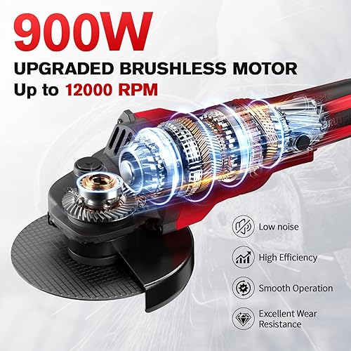 Miniatura 2 de Amoladora angular inalámbrica de 4-12 pulgadas, motor sin escobillas de 12000 RPM, herramientas eléctricas con batería de 2 x 4.0 Ah y cargador