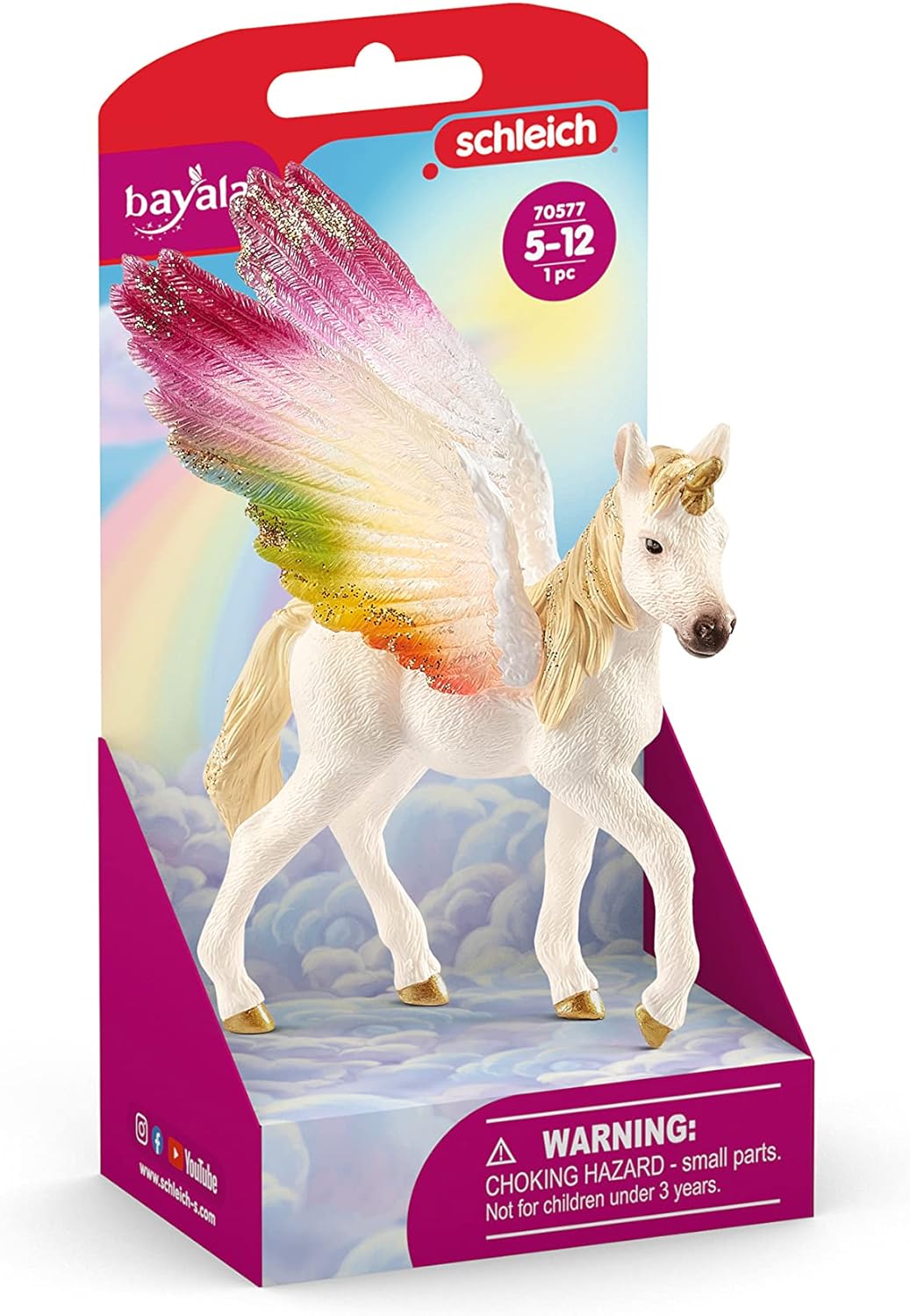 Schleich Bayala Mythical Winged Rainbow Baby Unicorn Foal Figurine - Featuring Majestic Pegasus and Glitter Details, Highly Durable and Fun Imaginative Toy for Boys and Girls, Gift for Kids Ages 5+