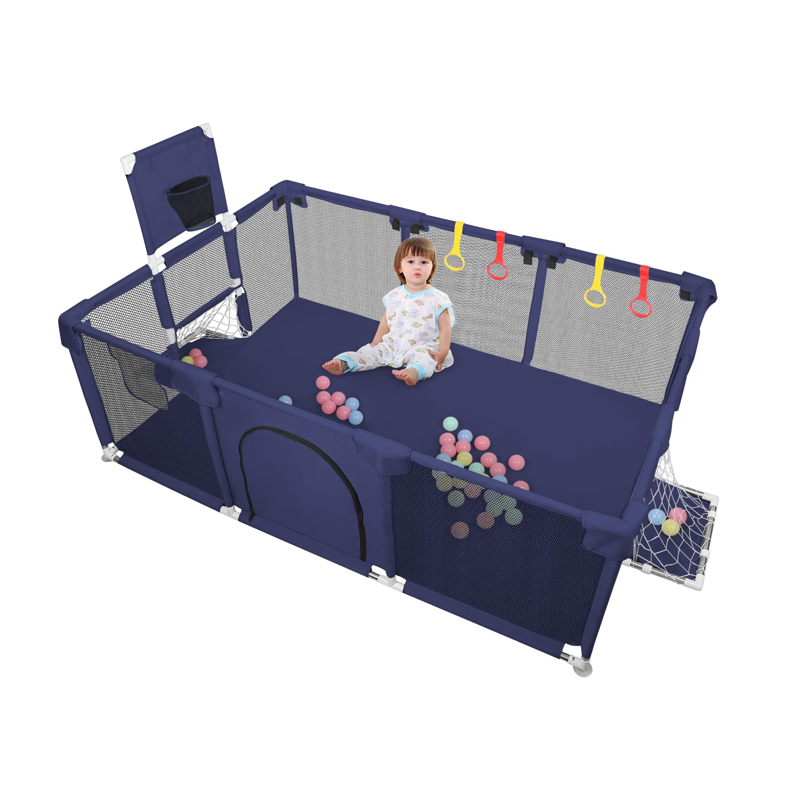 Parc Bébé, 180x120 cm Parc Enfant en tissu oxford, Playpen Baby avec Maille Respirante, Centre d'activités pour Enfants (180 x 120 cm / 50 petites boules + 4 anneaux de traction)