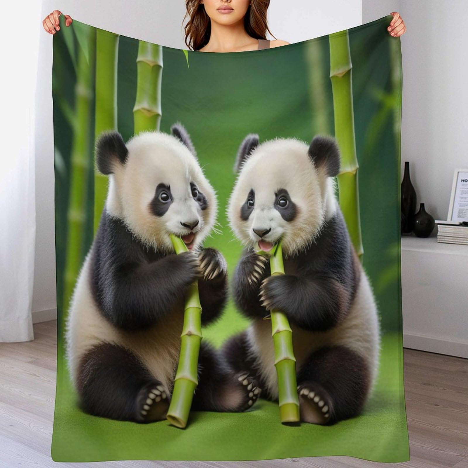 Plaid Couverture De Animal Panda en Flannel Polaire 1 Pièce Moelleux Douce Chaude Facile À Manipuler pour Lit Canapé Chambre Balcon Voyages Bébé Feuteille （150×200cm）