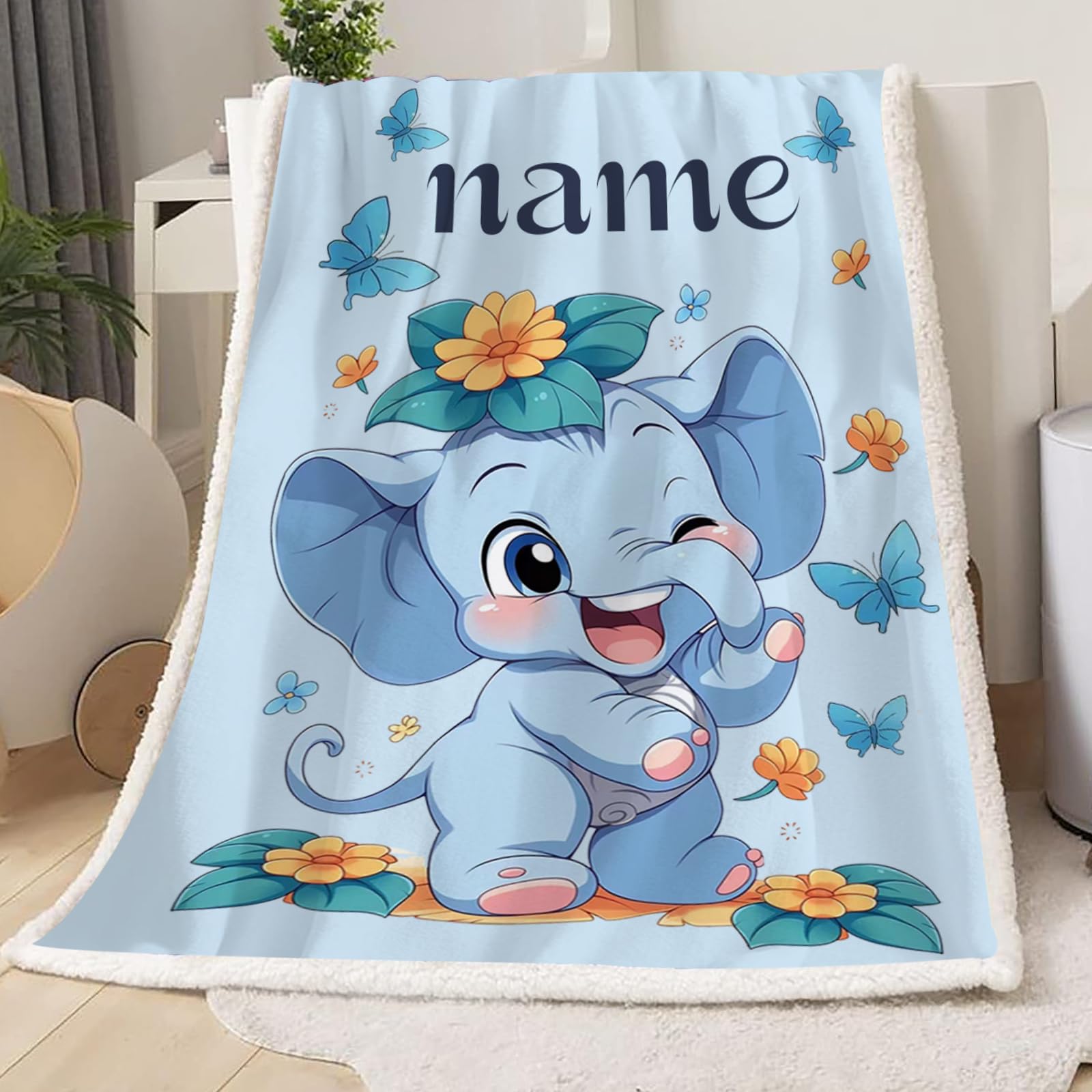 CHEFFS Manta personalizada, Manta para bebé personalizada con nombre, manta personalizada para niños, manta con nombre de elefante, manta de bebé individual, regalos 70 x 100 cm f (1,150 x 200 cm)