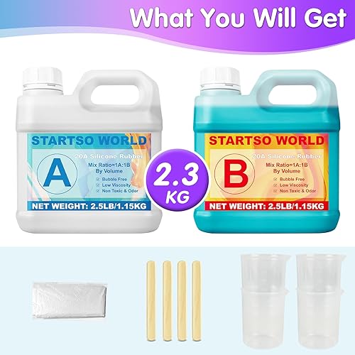 Miniatura 7 de STARTSO WORLD Kit de fabricación de moldes de silicona 20A, 80 onzas de goma de silicona líquida de platino verde jade para hacer moldes, curado