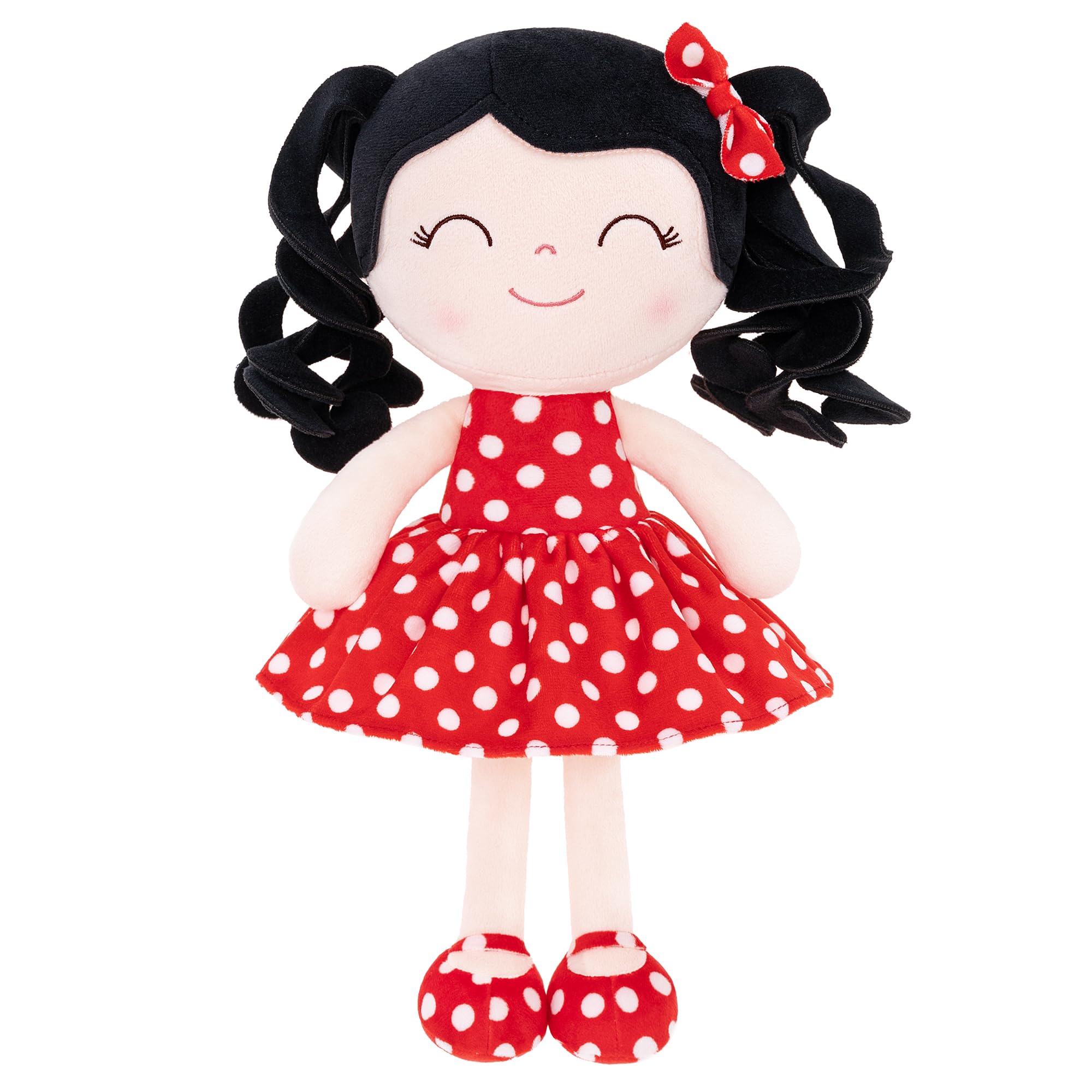 GloveleyaGloveleya Doll Baby Dolls Soft Doll Baby Girl Gifts Curly Hair Polka Dot Red Dress Spring Girl 12inches