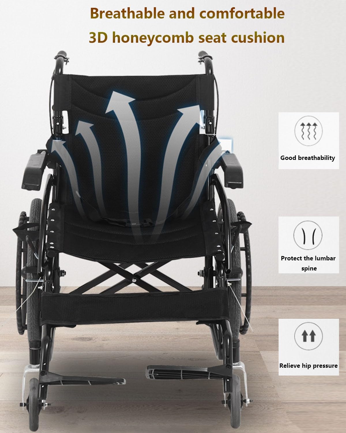 Silla De Ruedas Autopropulsable para Adultos,Silla De Ruedas Plegable Ligera Autopropulsable,Silla De Ruedas Plegable De Aluminio,con Frenos,Ligera,Ancho 46 Cm,Fácil Plegado c