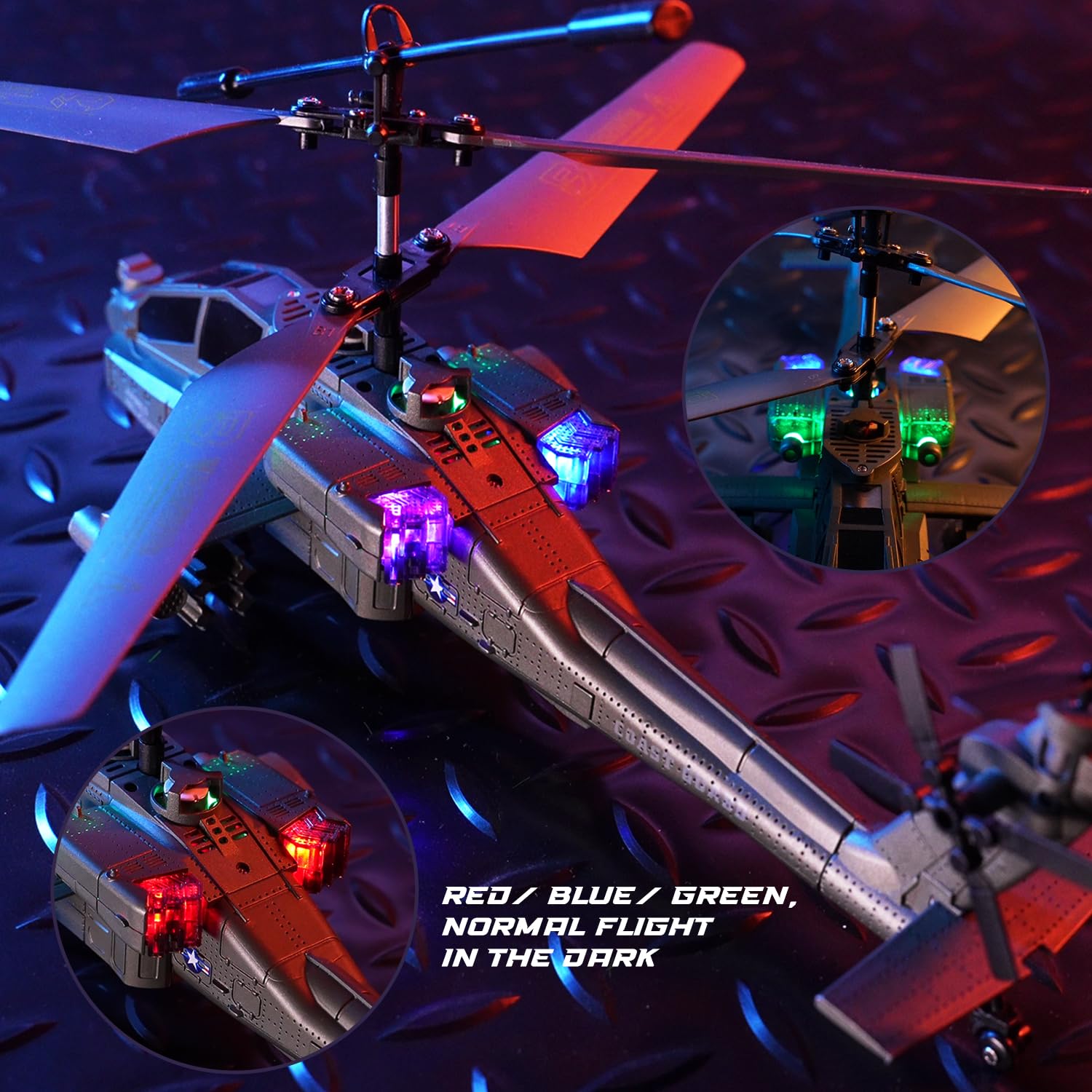 VATOS 2.4G Elicottero telecomandato con 2 batterie e luce LED con decollo con un solo tasto, serie militare di giocattoli elicottero RC per bambini o principianti di età compresa tra 14+
