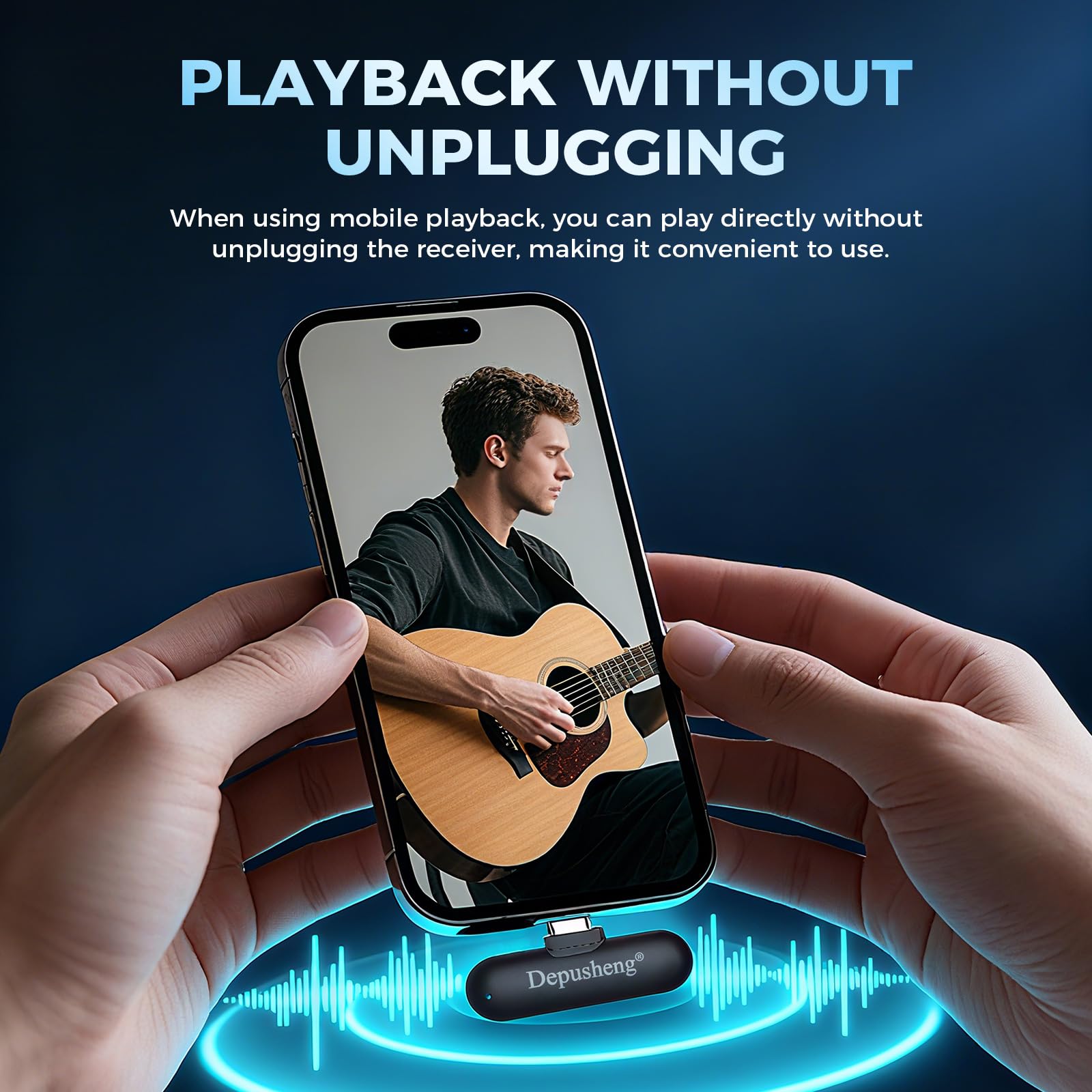 Depusheng V2 Lot de 2 microphones Lavalier sans fil pour iPhone, iPad et Android avec étui de charge, 8 heures d'autonomie, microphone à clipser pour enregistrement vidéo, vlogging, YouTube