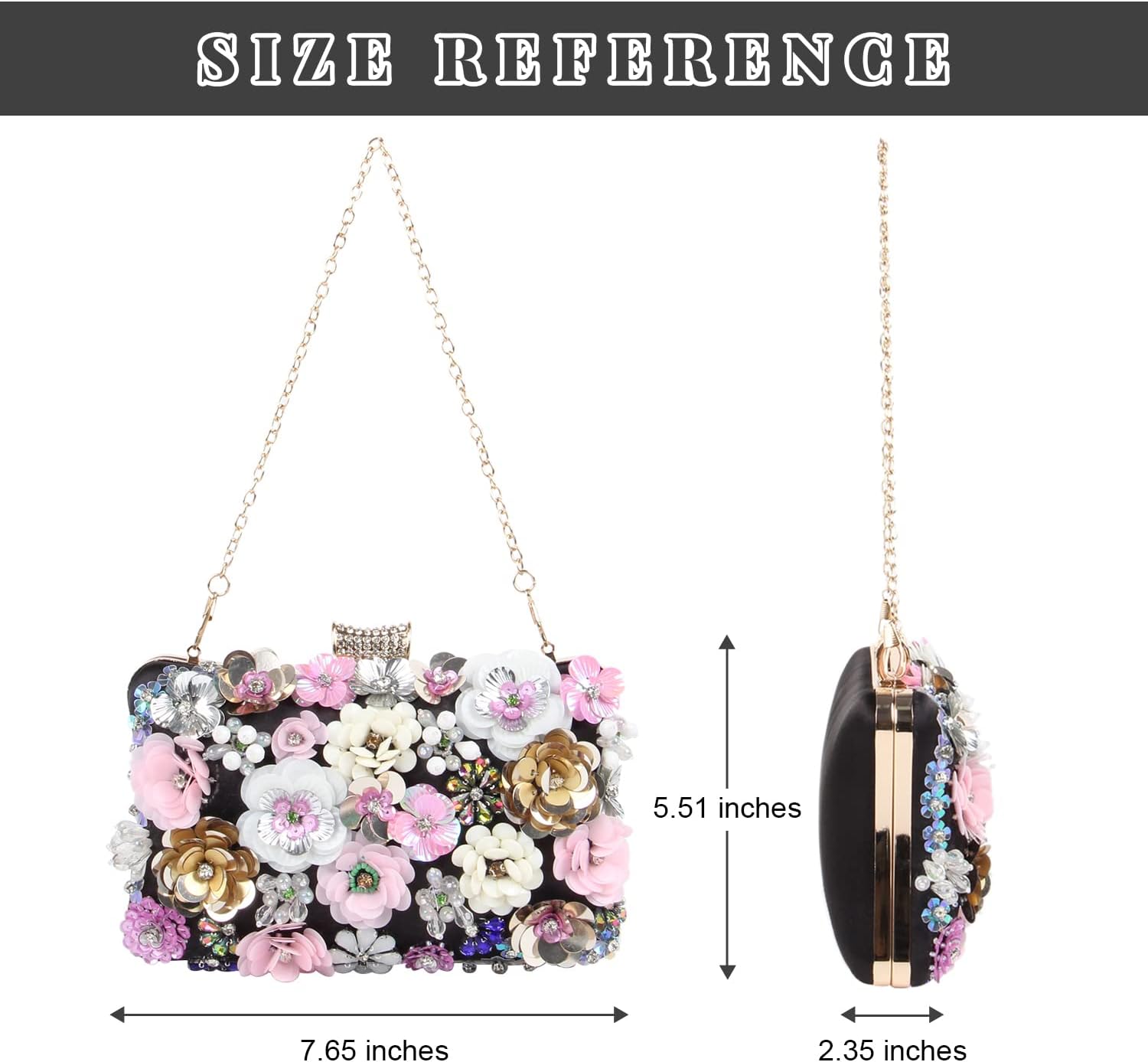 Fecialy Women's Floral Evening Handbags Colorful Rhinestone Clutch Purses Floral Bride Wedding Handbag Chain Shoulder Bag - Image 3