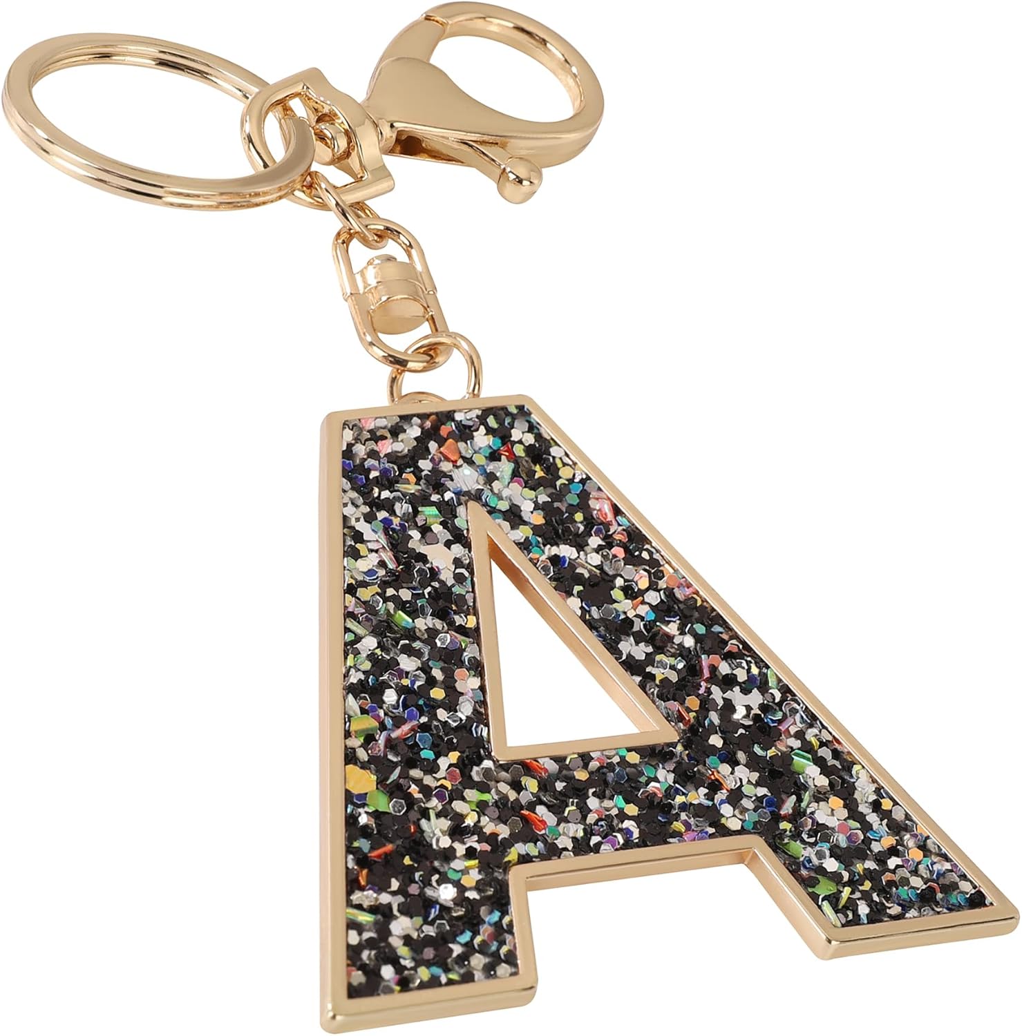Junyuerly Gold Initial keychains|Letter keychain Bag Charms for Women|Large Sparkly Personalized Key Chain Accessories