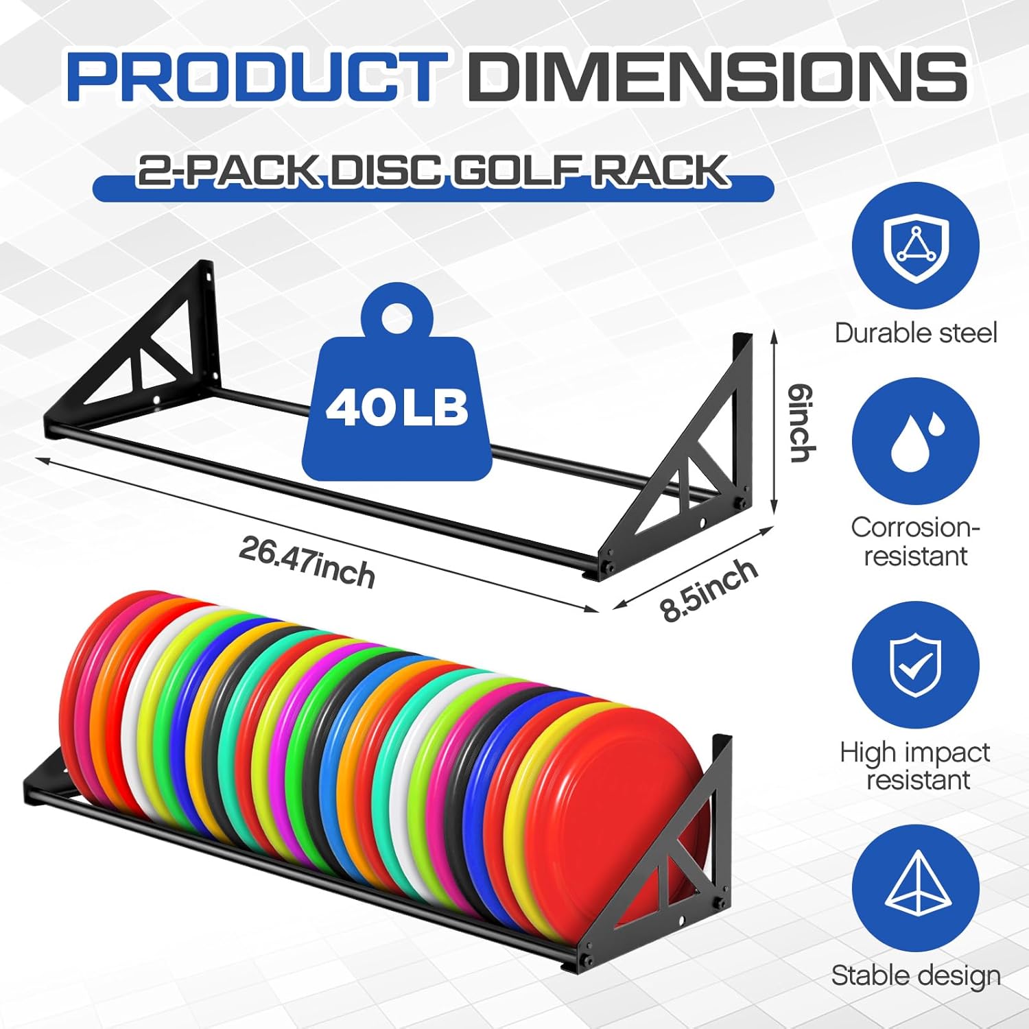 Weysat 2 Pack Disc Golf Storage Rack Wall Mount Disc Golf Accessories Organizer Rack Holder Basket Shelf for Home Garage