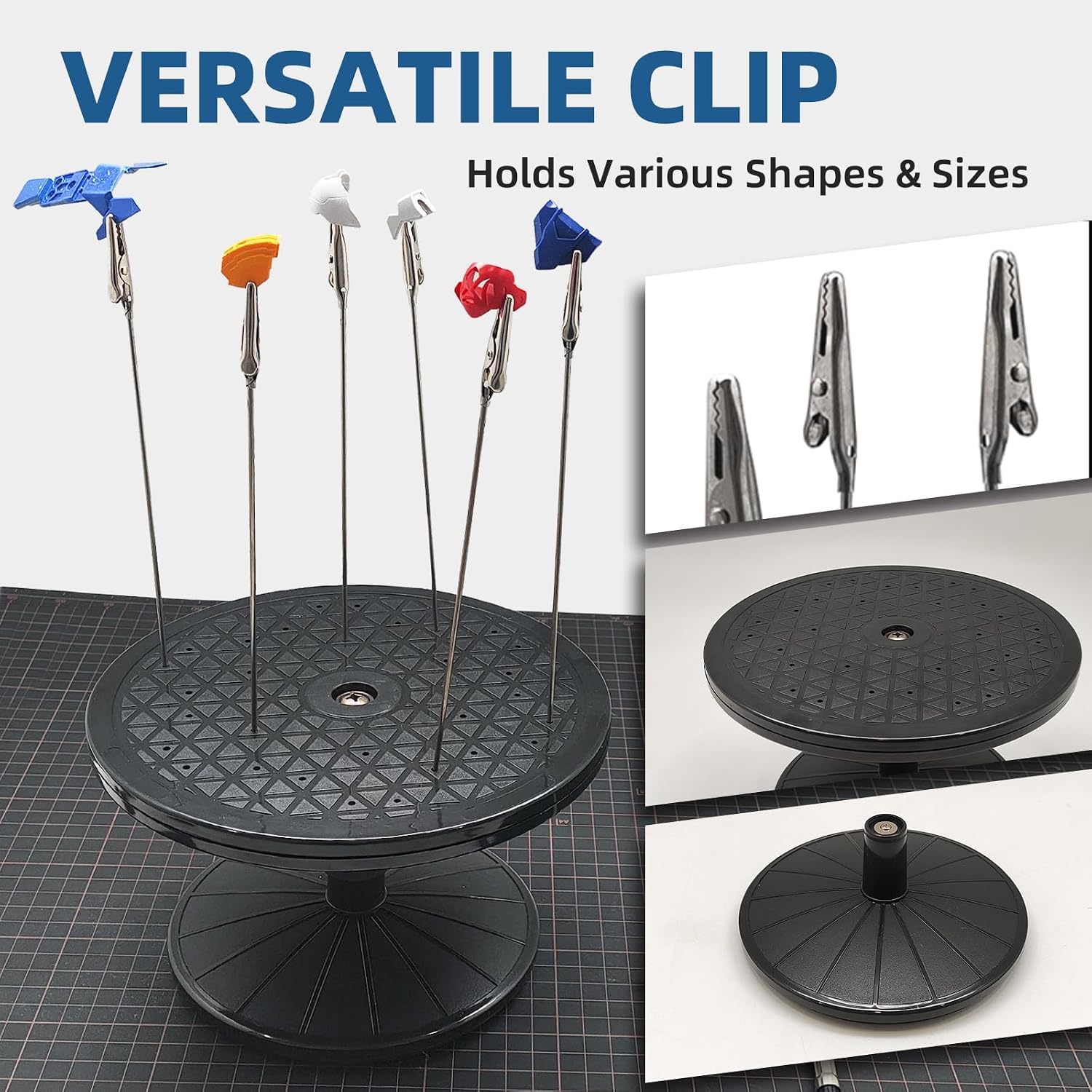 T TOGUSH 7.5" Rotating Turntable Stand for Model Painting and Cake Dcorating, with 6 Metal Alligator Clips and Adjustable Car Model Holder, Hobby Airbrushing, Figurines, Ceramics