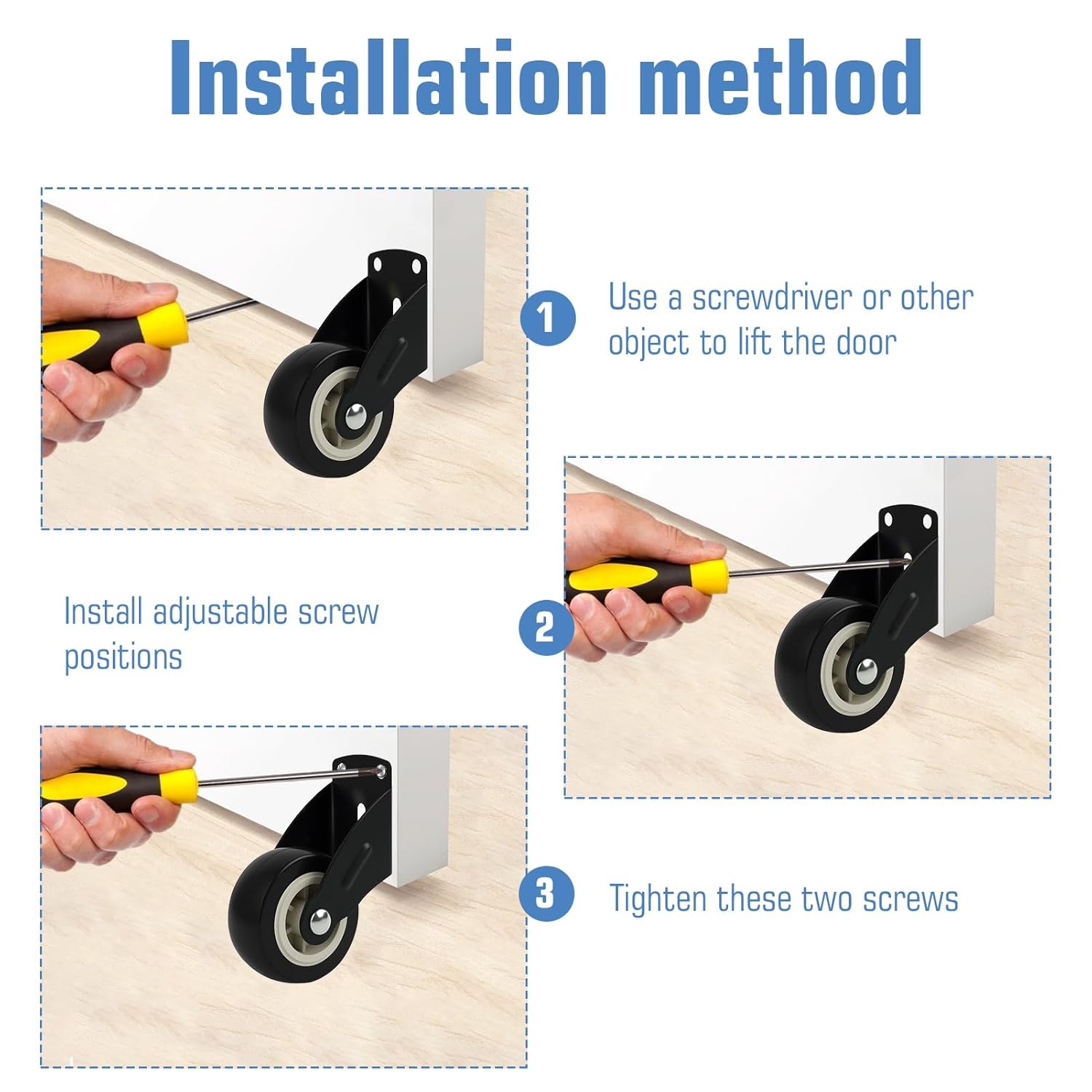 4 Pcs 2 Inch Gate Wheels for Wooden Gate, Anti-Sag Door Bottom Support with Side Mount Casters - Caster Smooth Sliding, Repair Dropping Doors & Fix Furniture, Wheel to Reduce Friction Noise