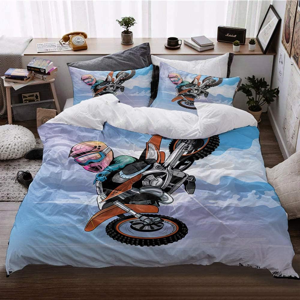 Juego de Funda Nórdica de la Ropa de Cama Chico Moto Azul Blanco Rojo 220x260 cm Microfibra 3 Piezas Juego de Funda de Edredón 2 Fundas de Almohada 50x75 cm