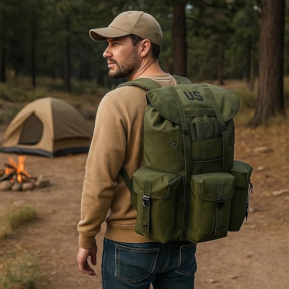 MT Military ALICE Pack Large Size Tactical Rucksack with Aluminum Quick-Release Buckles, and Enhanced Waist Support US Logo