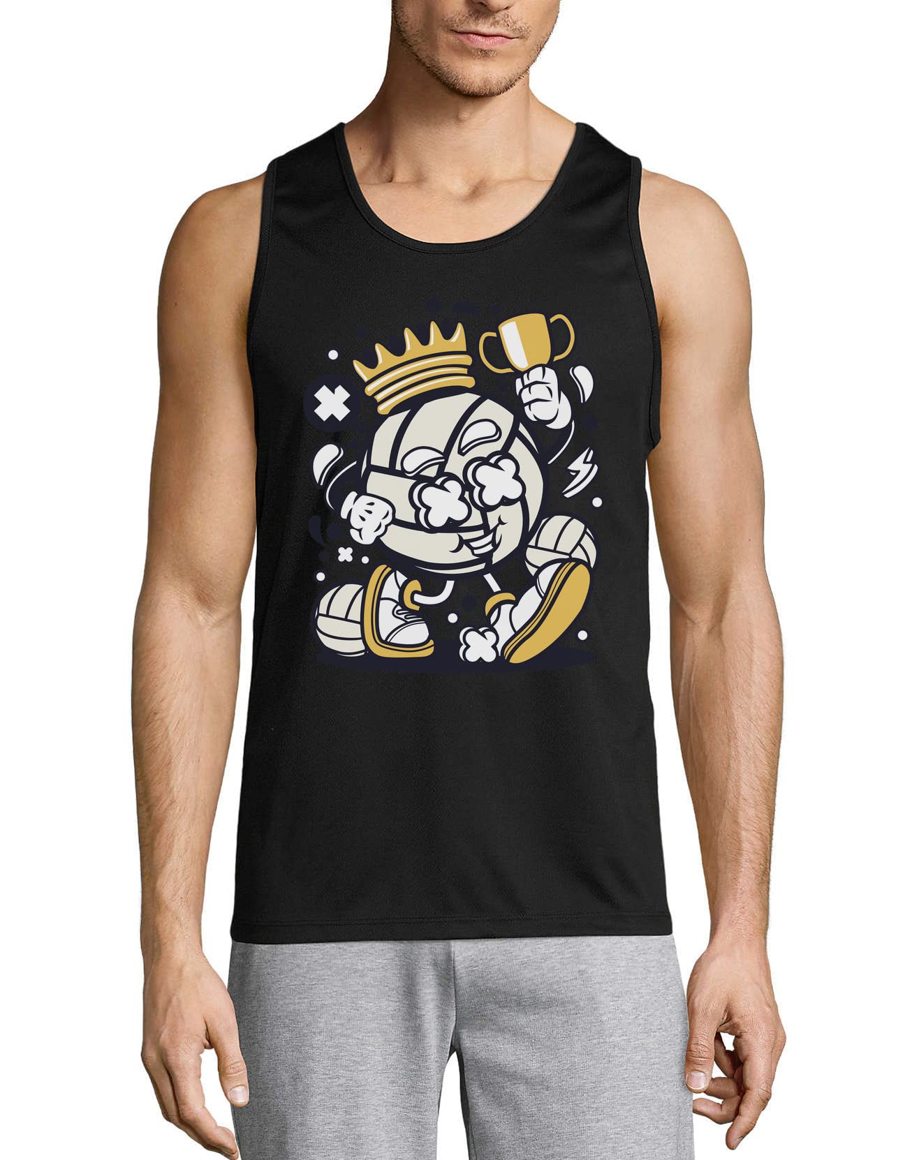 Volley Ball King Crown Best Volleyball Player męska bawełniana koszulka bez rękawów czarna, Czarny, XL