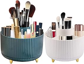 AMZMUKAUP Porta Trucchi Organizer, Organizer per Trucchi Cosmetici, Girevole a 360° Portapenne da Scrivania 5 Scomparti per Comò, Camera da Letto, Bagno (Bianco+Verde)