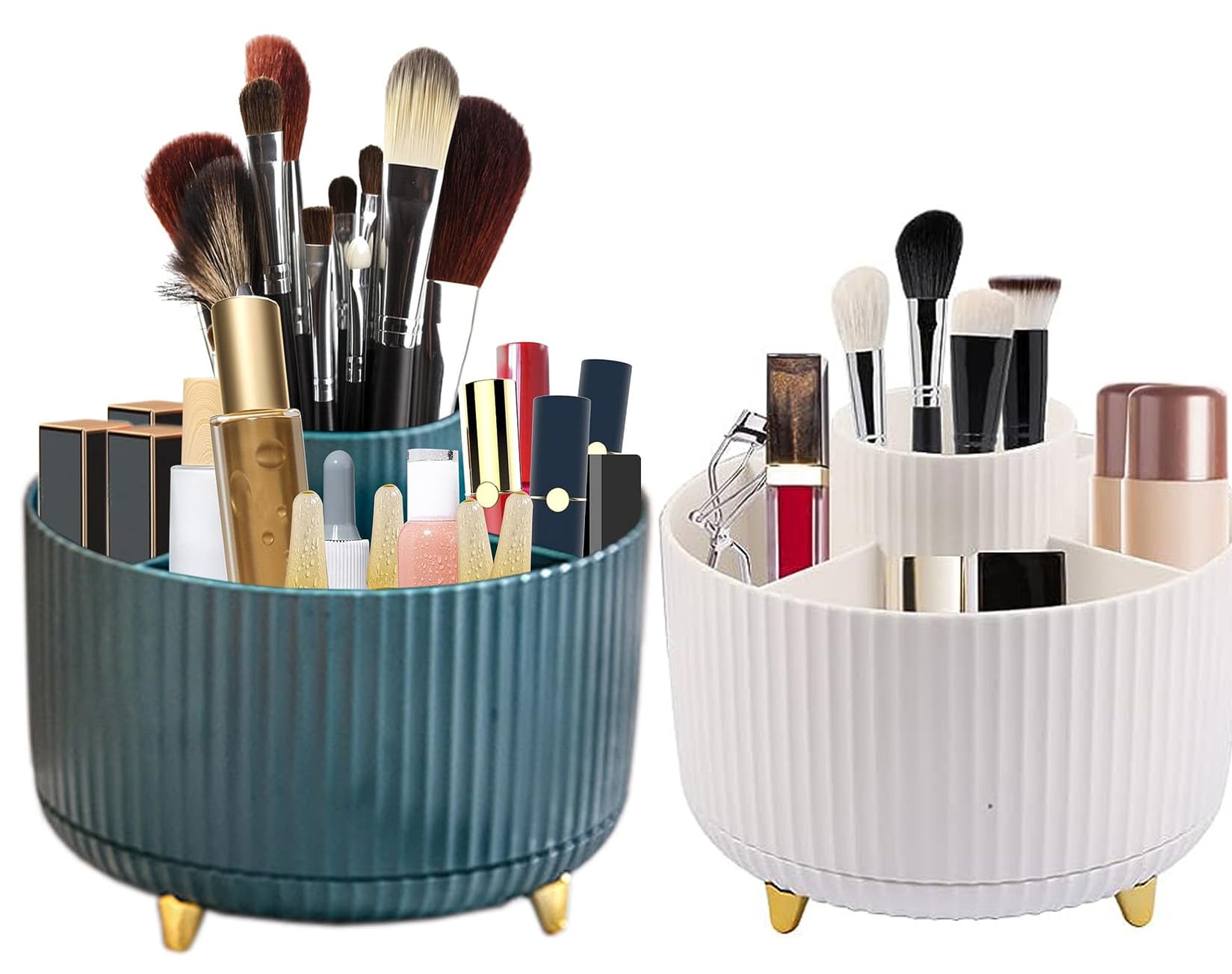 AMZMUKAUP Organizador de Maquillaje, Portalapices Giratorio Portalápices Giratorio Escritorio 360 Grados Portalápices Giratorio Organizador para Suministros de Oficina en Casa, Blanco+Verde