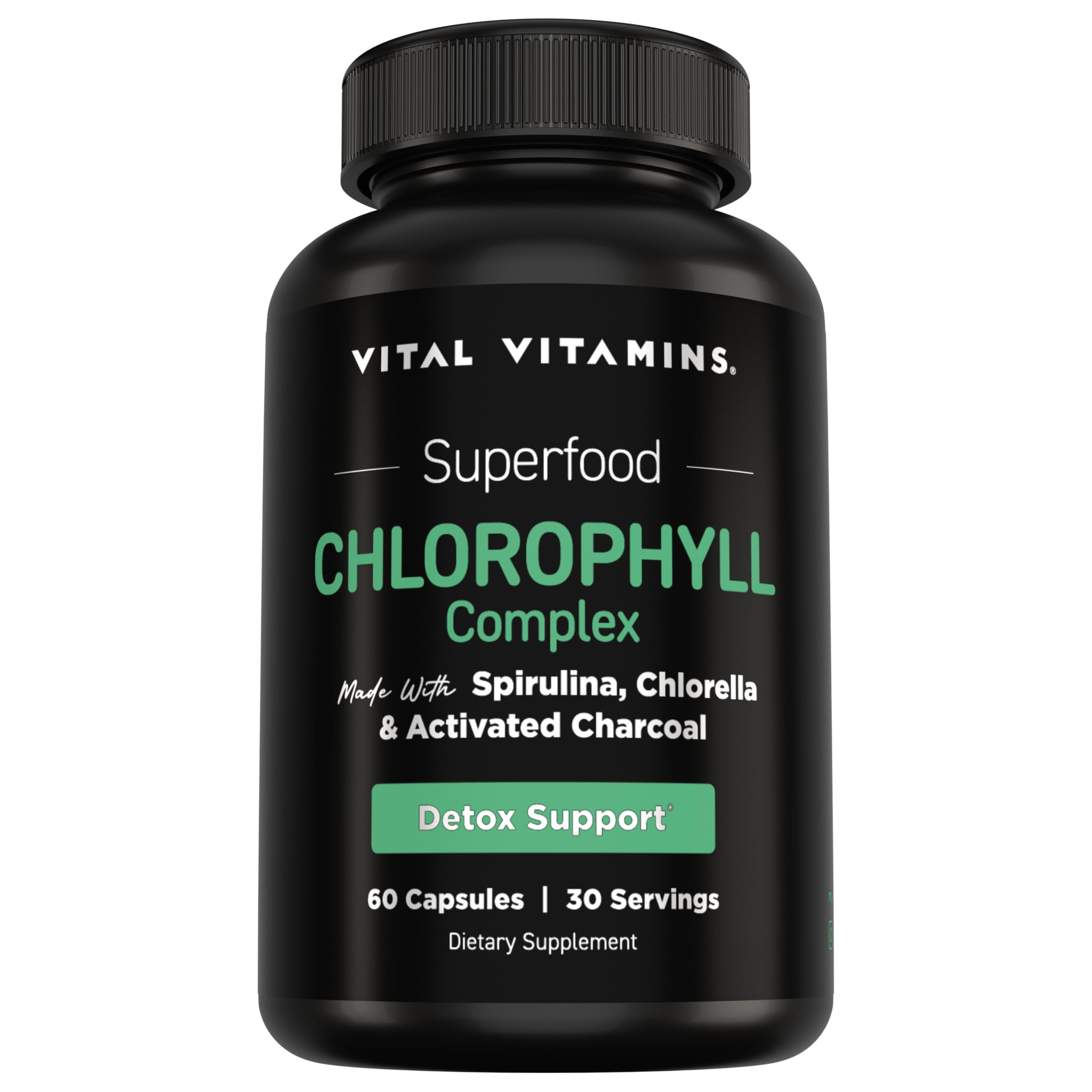 Vital Vitamins Chlorophyll Pills - Body Deodorizing Supplement - Made with Spirulina, Chlorella, Organic Parsley, Mint, & Activated Charcoal - Defeat Odor Naturally - for Women & Men - 60 Capsules