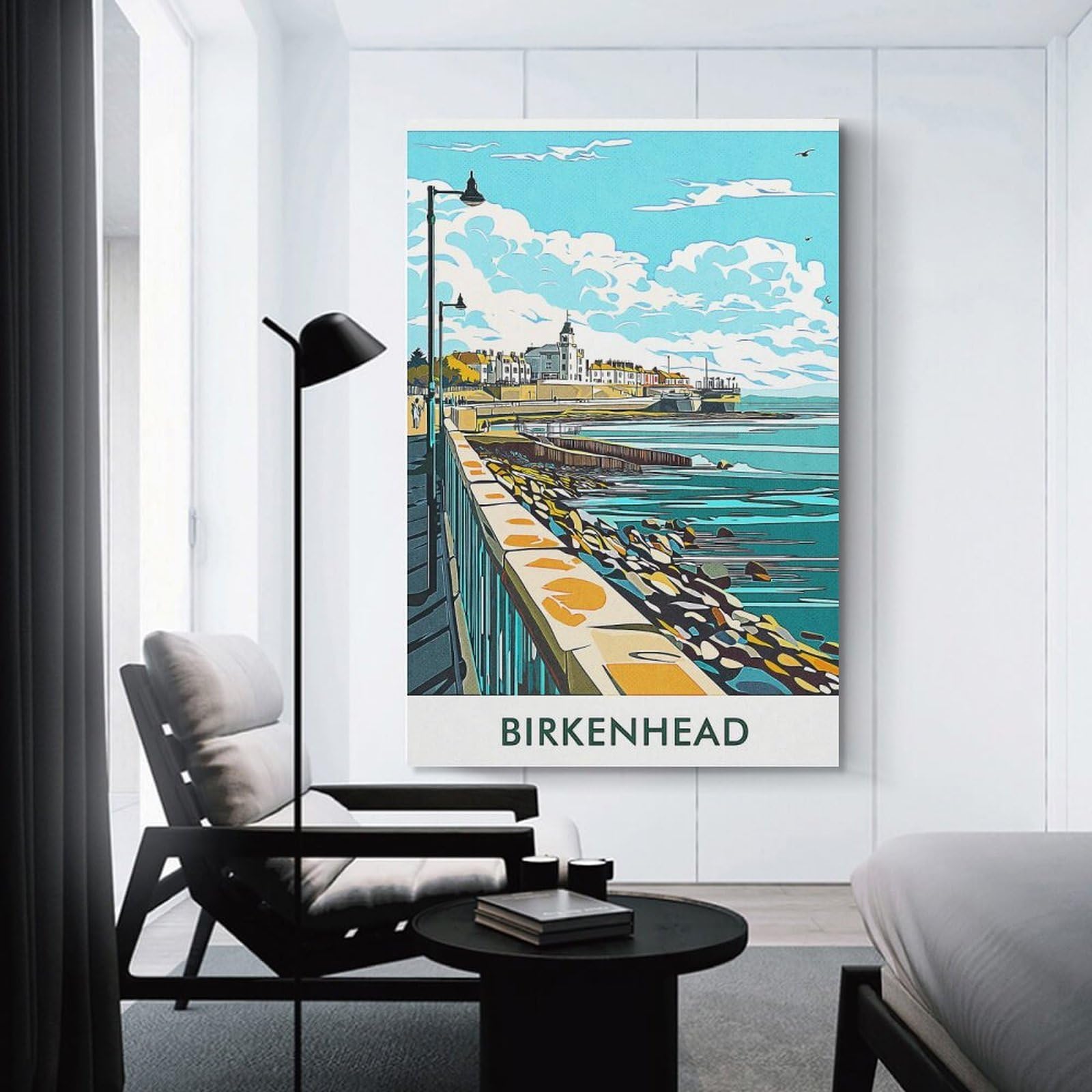 Junmoney Canvas Wall Picture Birkenhead Coastal View, 20x30inch(50x75cm), for Calm Bedrooms, Home Corners Or Flats, Decorative Wall Art for Cosy Rooms