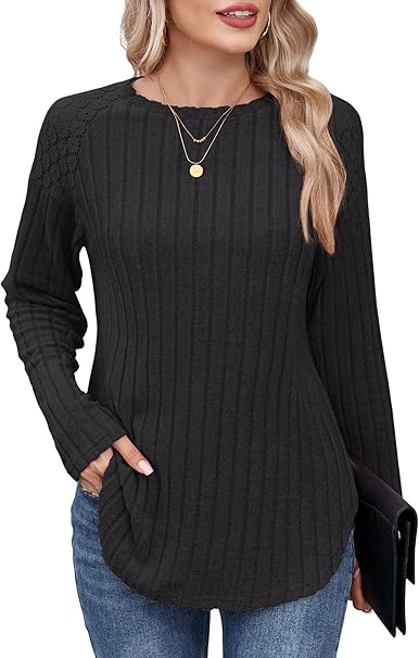 ZAFUL Long Sleeve Shirts for Women Lace Lightweight Top Sweaters Business Dressy Casual Tunic Blouse Side Split