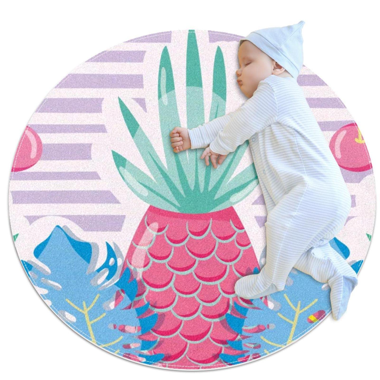 Tapis rond fruits 100x100cm antidérapant et doux pour une chambre d'enfant colorée