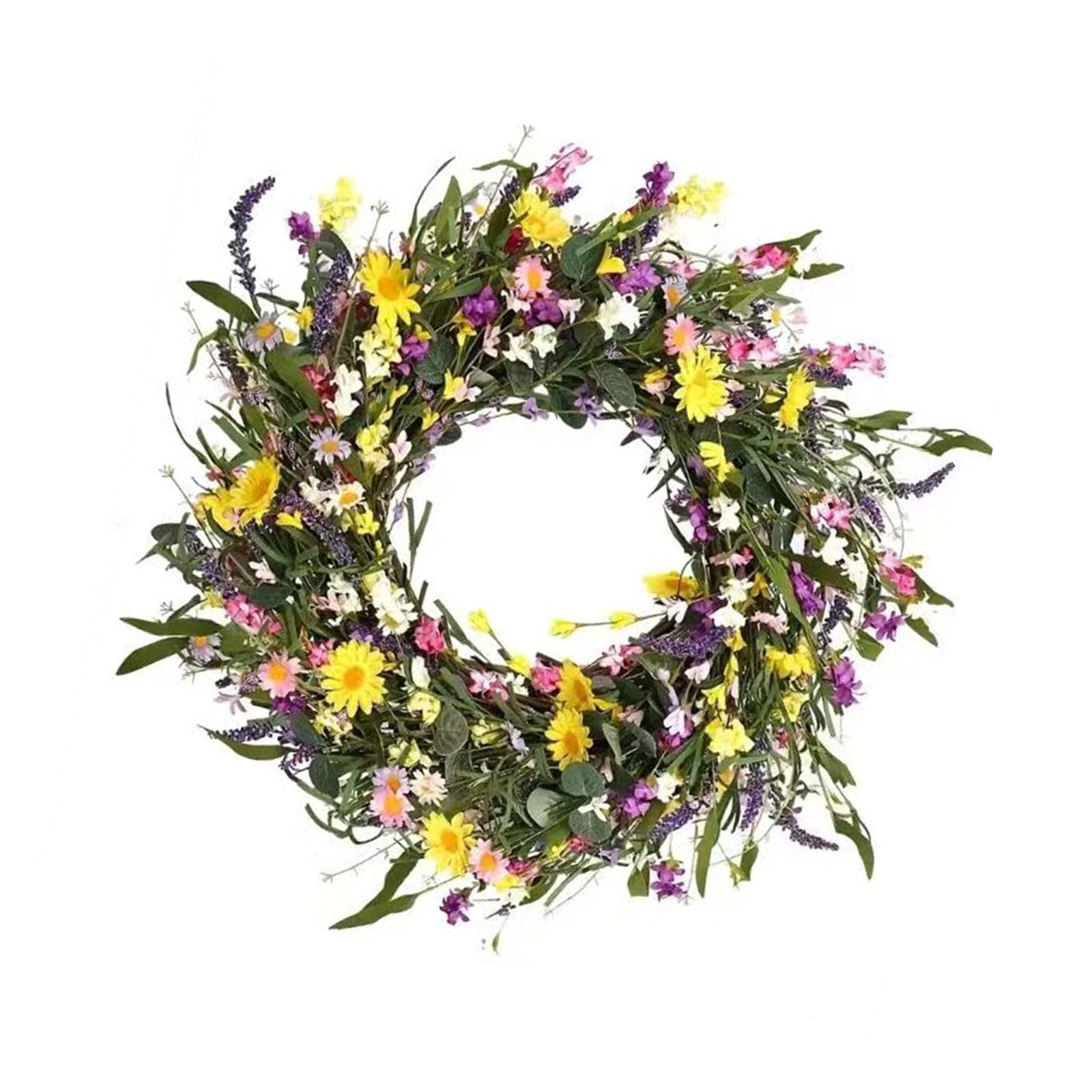 ZEPFJHE Artificial Spring Wreath 40X40Cm Realistic Simulation Flower with Leaves for Door Easter Mother ’ S Day Decoration Simulation Flower