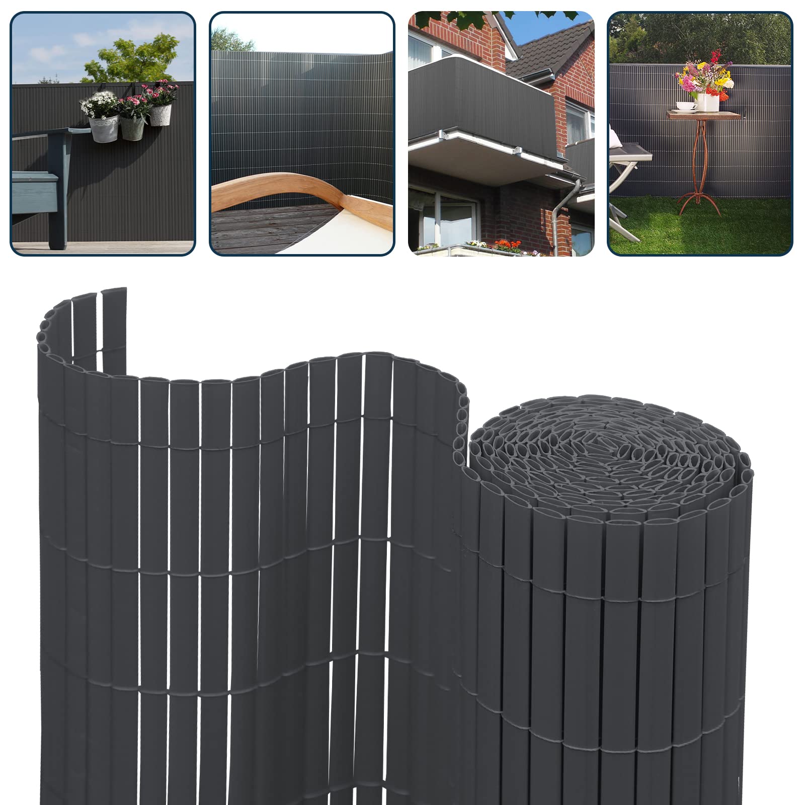Lospitch Recinzione in PVC per la Privacy, 90 x 900 cm, Resistente alle intemperie, per Giardino, Balcone, terrazza, Frangivista Decorativa, Canniccio Paravista, Tappetino Protezione, Grigio