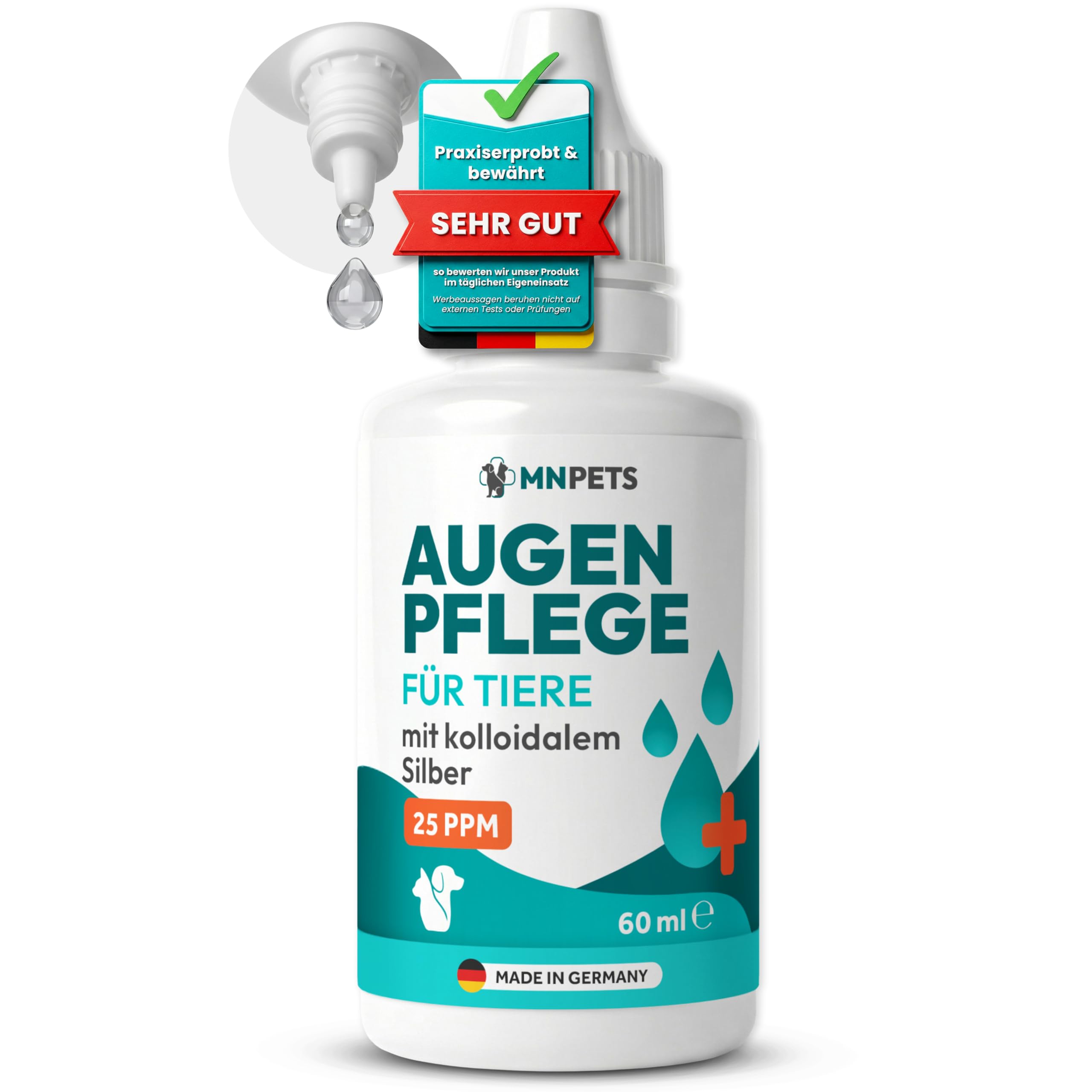 Maison Naturelle MN Pets Augenpflege für Hunde (60 ml)– Augenpflege & Augenreiniger mit kolloidalem Silber (25 PPM) – Sanfte Reinigung bei gereizten Augen & Tränenflecken