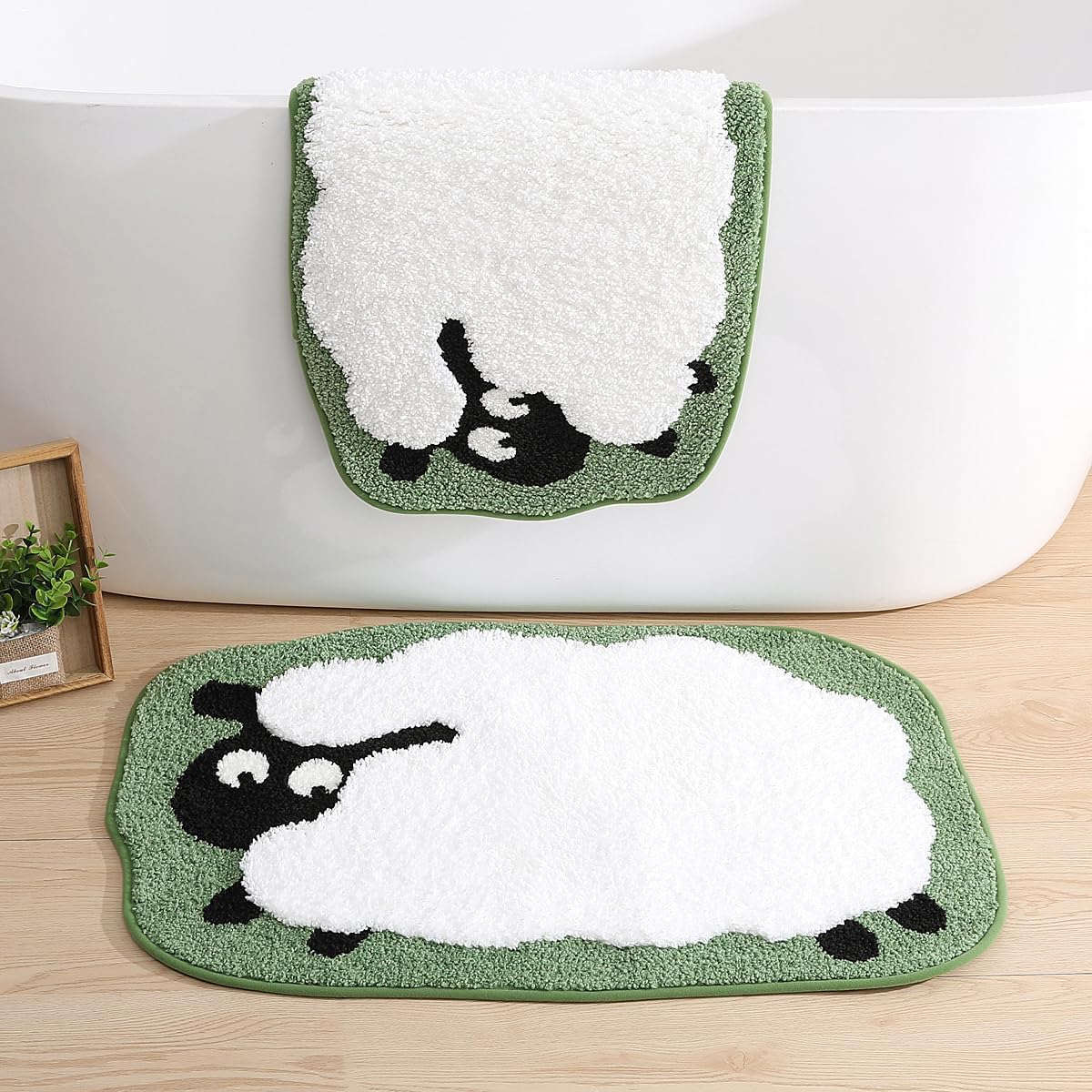 Molesun Cute Sheep Bath Rug, Bathroom Mat Non-Slip Soft Shower Rug Funny Plush Microfiber Water Absorbent Shaggy Floor Mats for Kids Room, Bedroom, Kitchen (Sheep, 20 x 31)