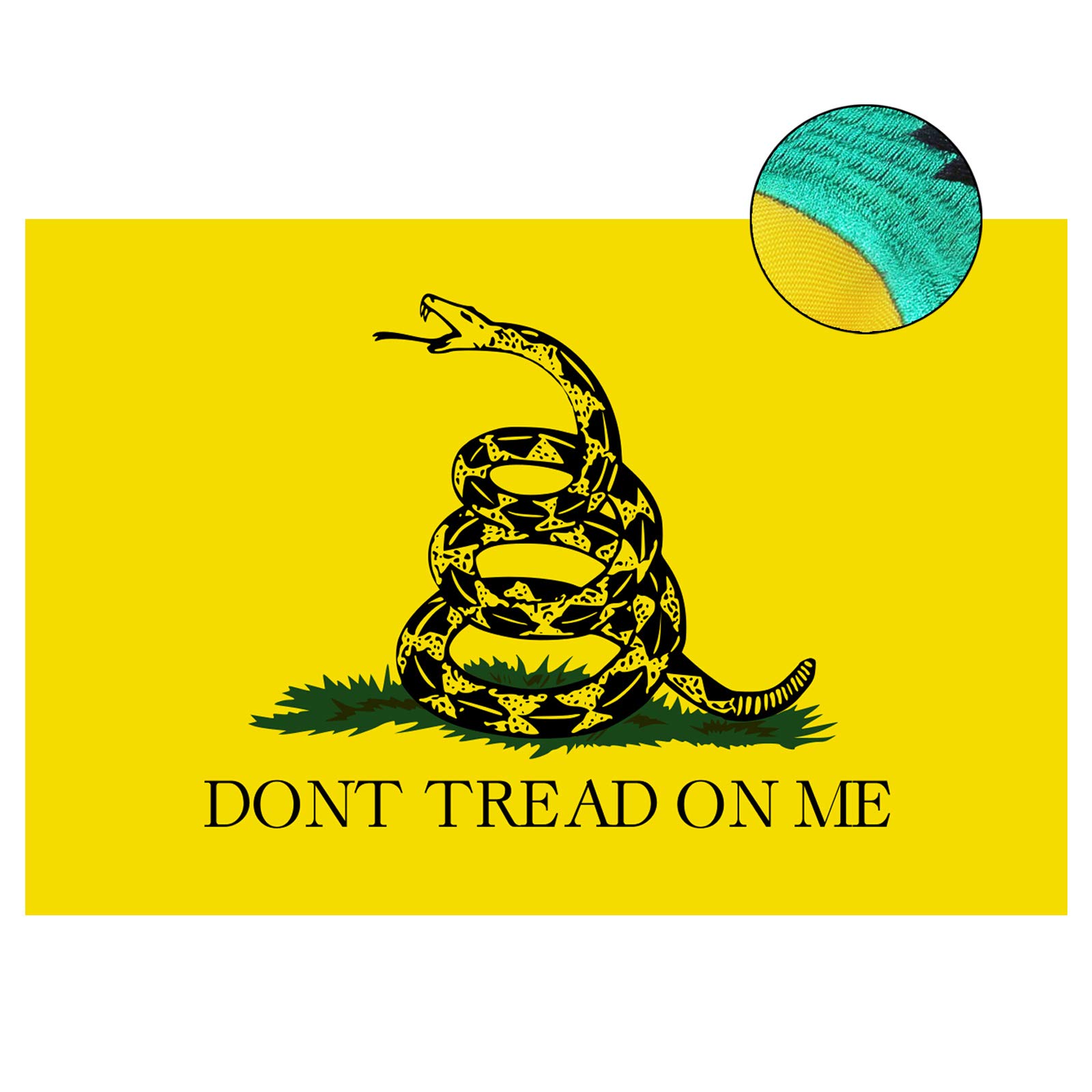 YOZOYOZO Embroidered Dont Tread on Me Gadsden Flag 3x5 Outdoor Double Sided 100% Heavy Duty Nylon 2ply Tea Party Rattlesnake Flags Banner with 2 Brass Grommets 4 Rows Stitched Edge