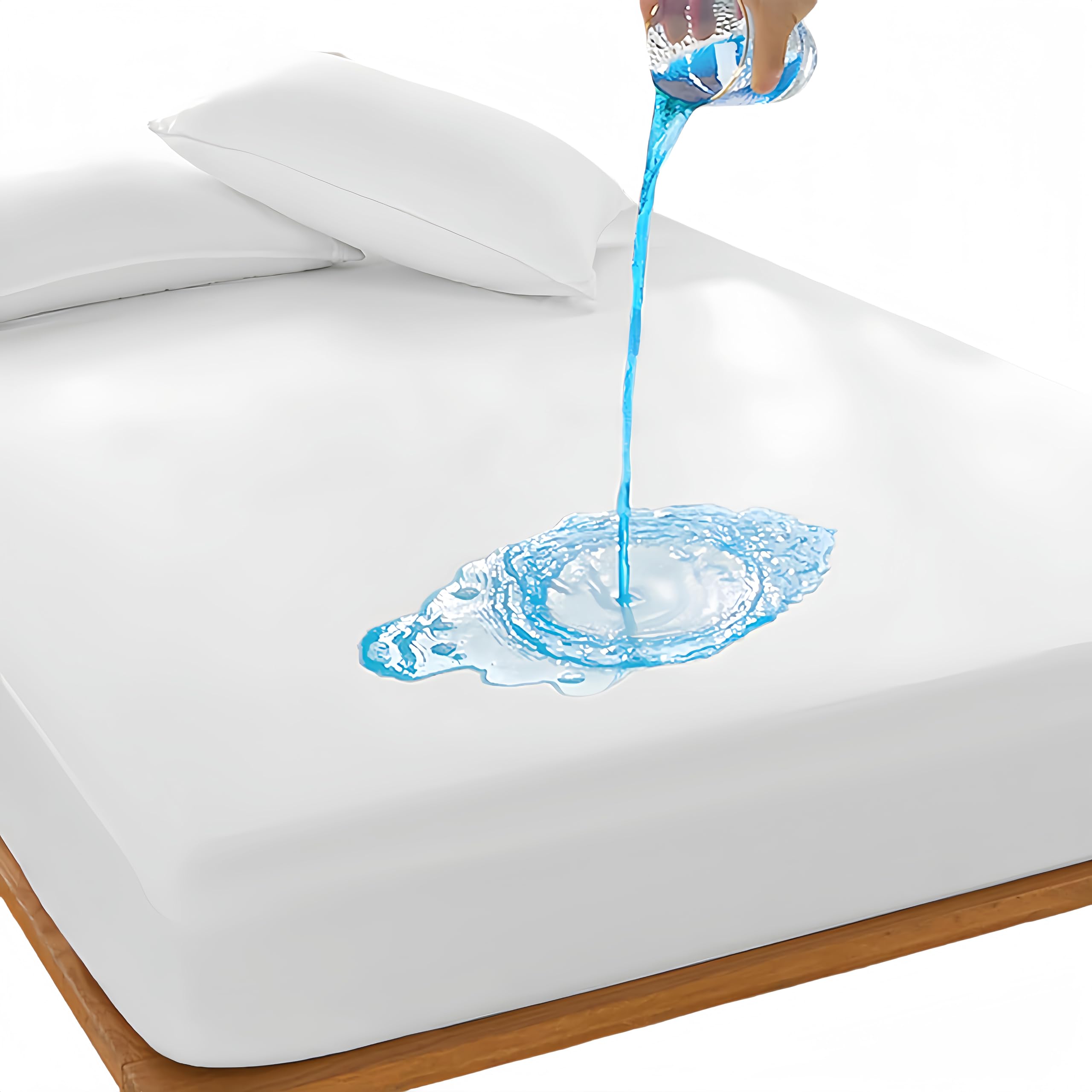 Waterproof Mattress Protector Deep Pocket Mattress Cover, Soft Breathable Mattress Pad, Fitted Noiseless Waterproof Bed Cover Stretch (White, Twin 120 * 200 * 30)