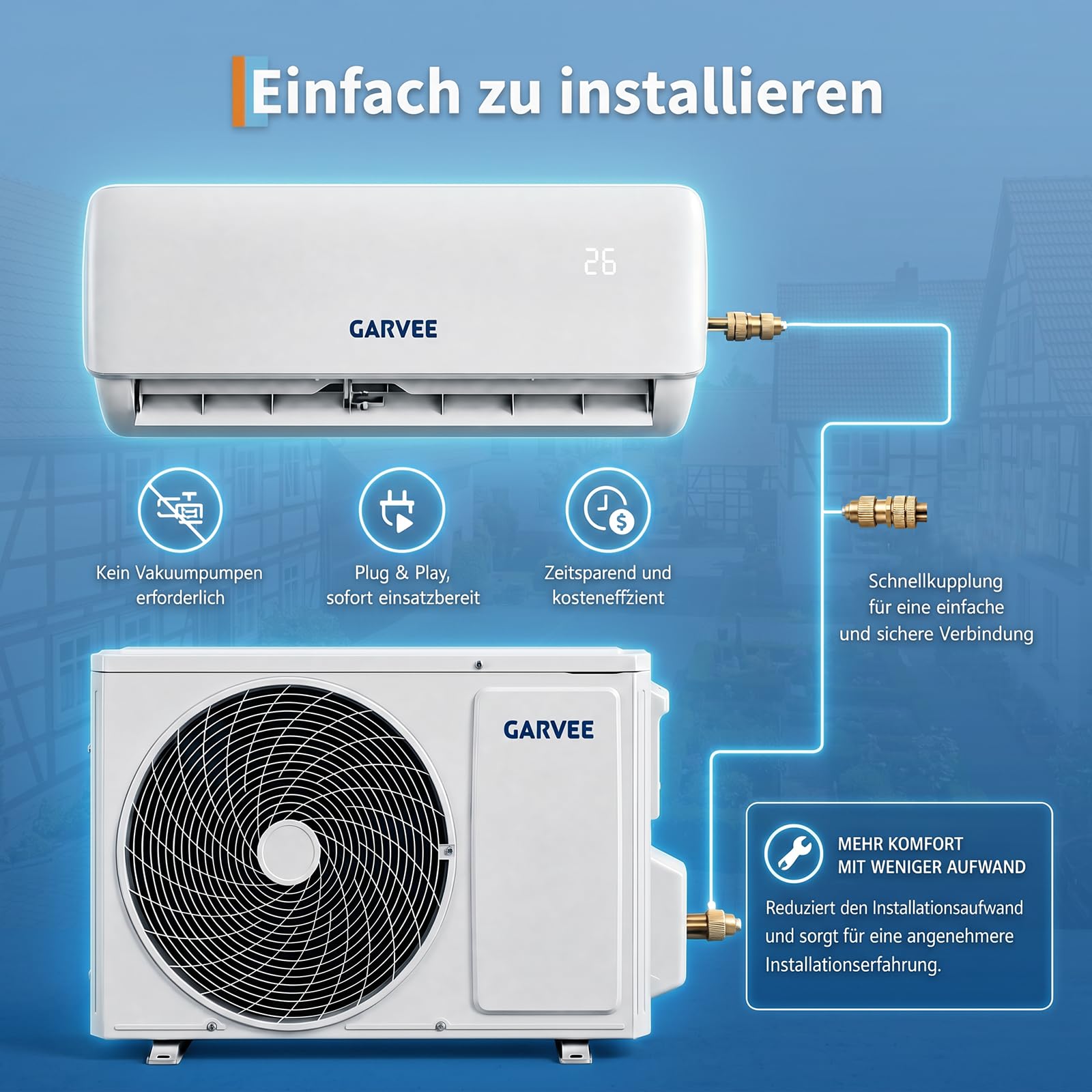 24000 BTU Split Inverter Anlage 7,2 kW Kühlen & Heizen | A++ Effizienz, R32, WiFi App Steuerung, leise | Bis 110 qm Nutzfläche, mit sämtlichem Montagezubehör