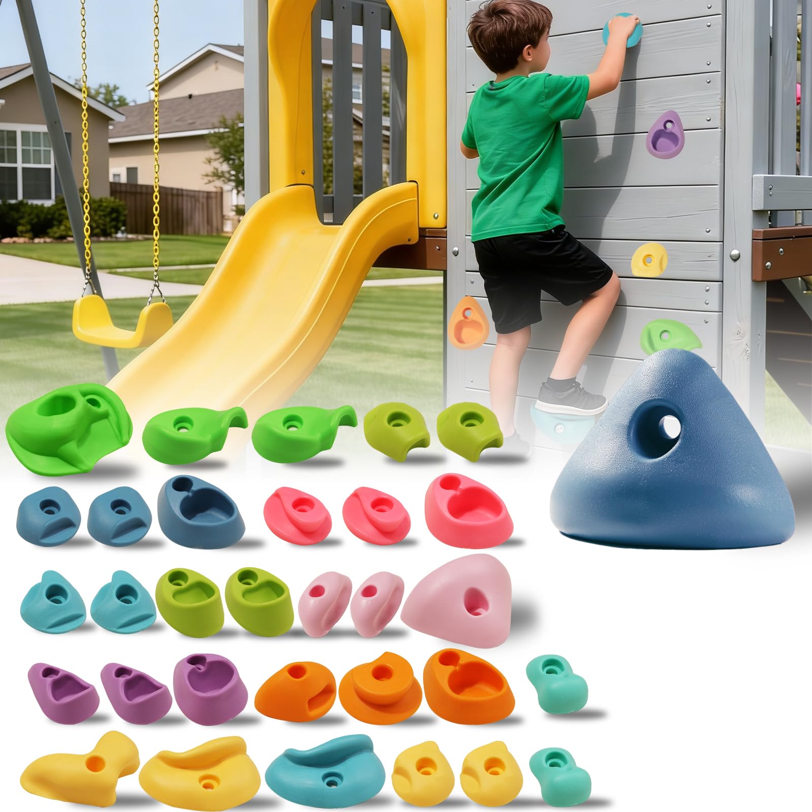 32 PCS Rock Climbing Holds for Kids,Rock Climbing Wall Grips Climbing Rocks Wall Kit for Indoor and Outdoor Playground Play Set with Hardware（Pastel Color）