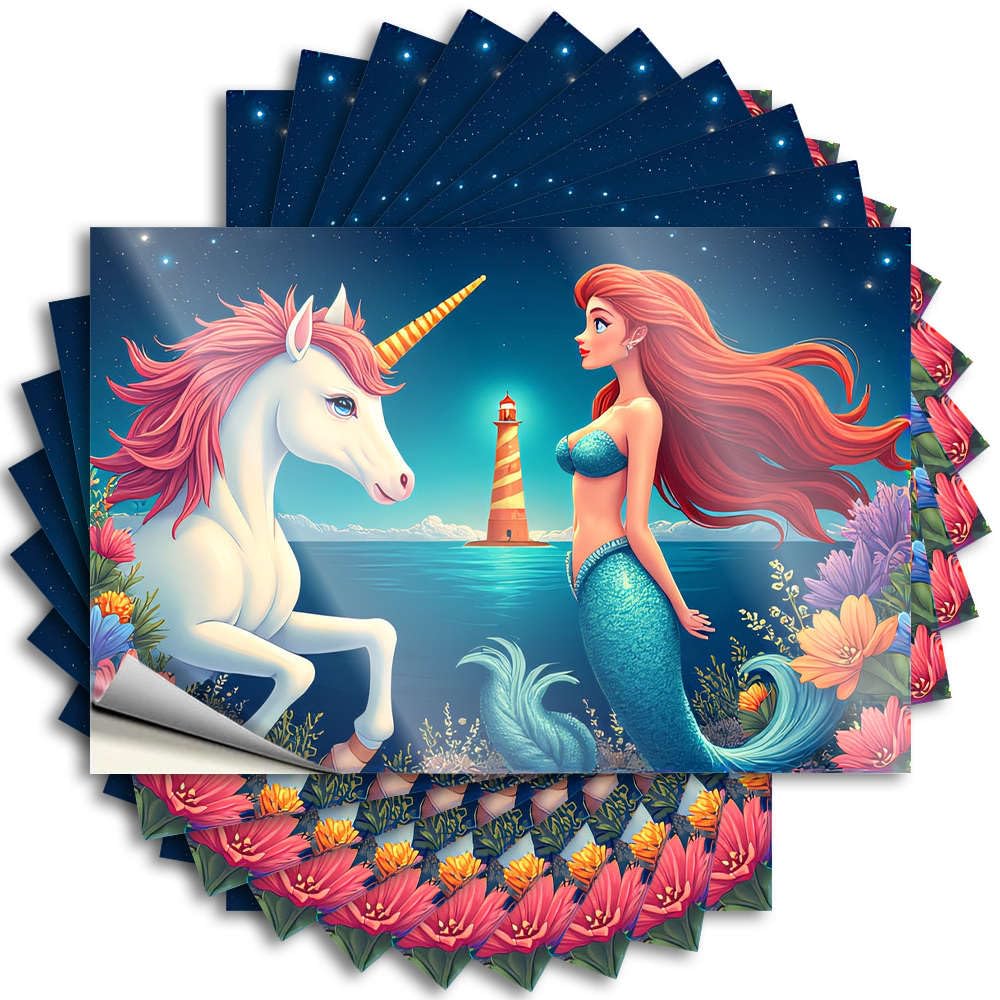 Happy Tattoos Aesthetic Decals, Kitchen Stuff Cute Pattern Design for Hunting Notebook | Tumbler Removable Vinyl Mermaid and Unicorn By The Sea(12X18CM)