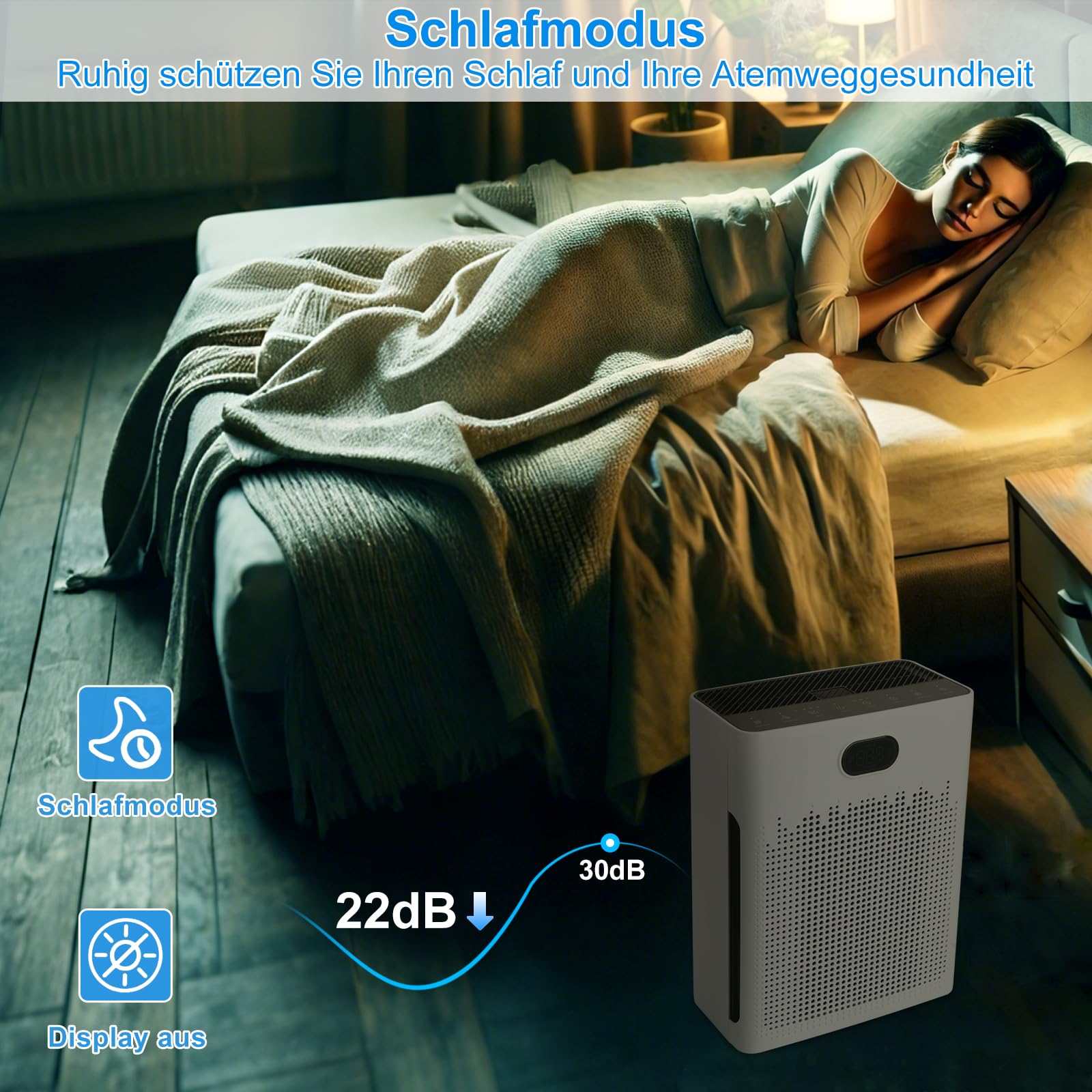 HEPA Luftreiniger,Air Purifier mit App-gesteuert&PM2.5 LED-Anzeige,Schlafmodus bis zu 22 dB,CADR 250m³/h bis 90㎡,Tiermodus,entfernt 99,97% von Staub, Pollen, Tierhaaren & Gerüchen