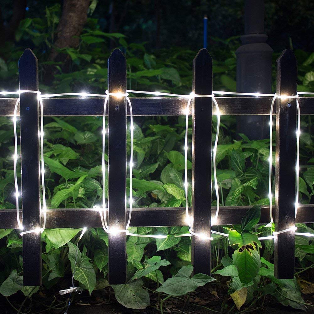 KINGCOO - Tira LED, guirnalda de tubo luminoso solar, impermeable, 30 m, 300 LED, luz solar, cable de cobre, tubo de luz, para exterior, boda, casa, fiesta, Navidad, decoración blanca