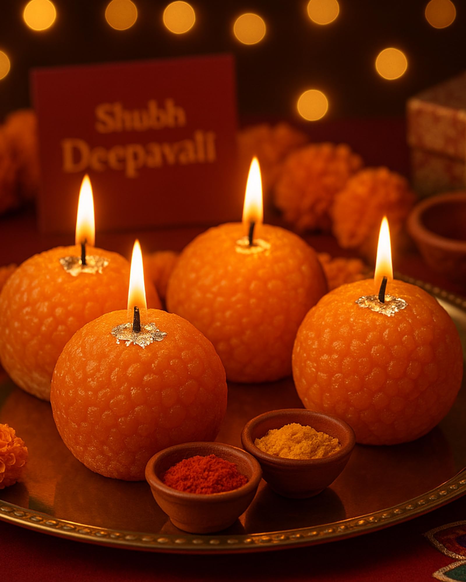 Homesake® Wax Candle, Motichur Laddoo Candles, Diwali Gift Pack Decorative Scented Candle Light, Set of 4 | Diwali Gifts for Family and Friends | Festive Decor | Diwali Decoration for Home