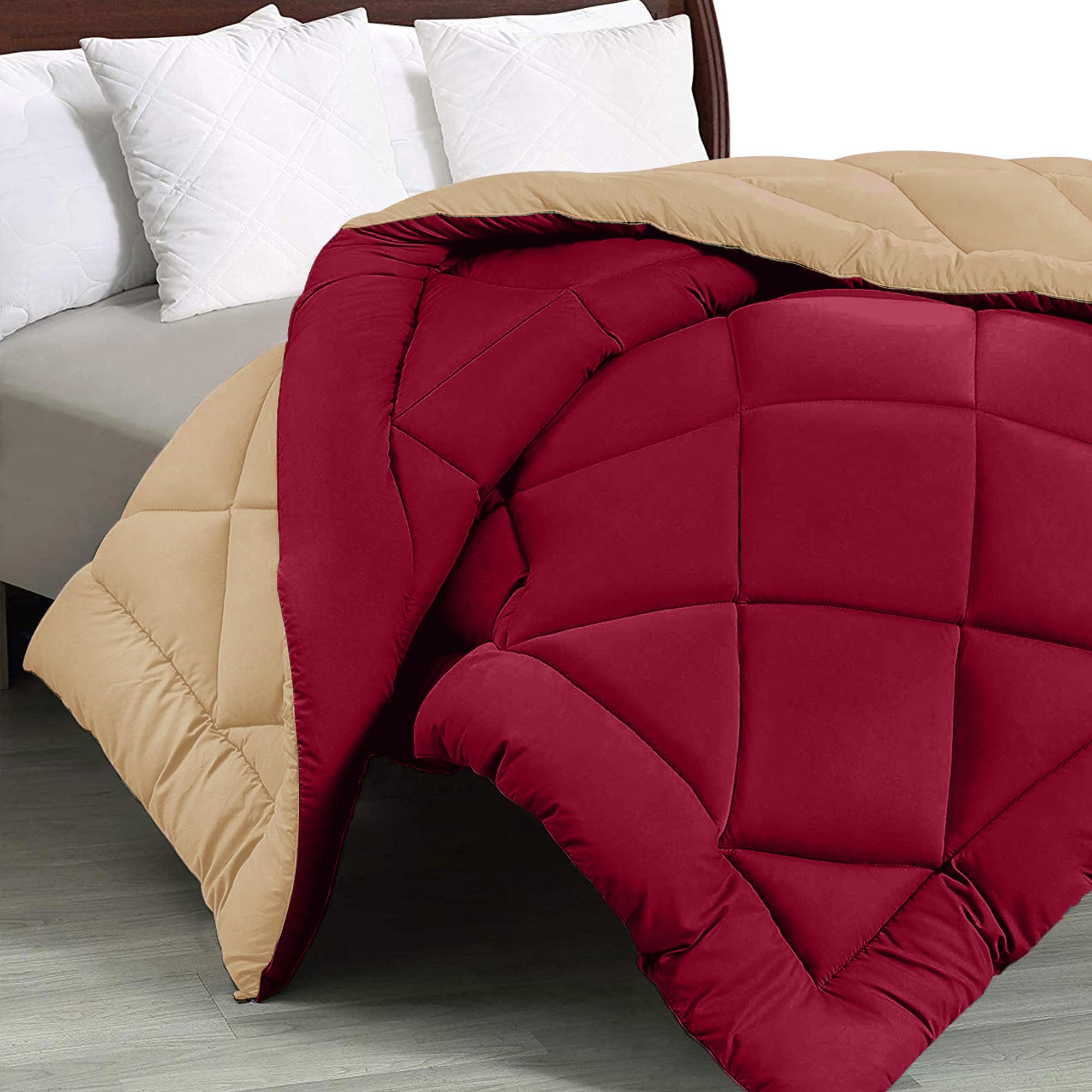 JaipurFabric® Microfiber 300 GSM Solid Double Bed Reversible AC Comforter/Blanket for Winter/Quilt/Duvets (84" X 93"), Pink-Off White-image-16