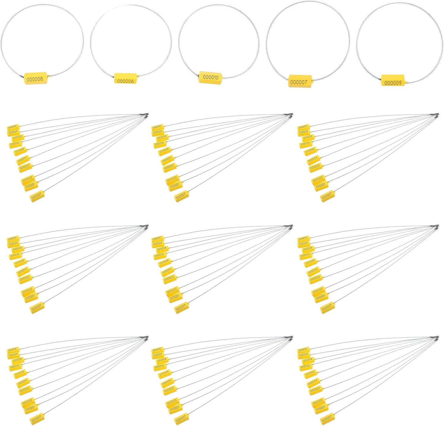 Luxshiny 100pcs Steel Cable Seals Metal Security Tags Tamper-Proof Transport Safety Labels 1.8x300mm Yellow Wire Seals for Container Truck Packaging