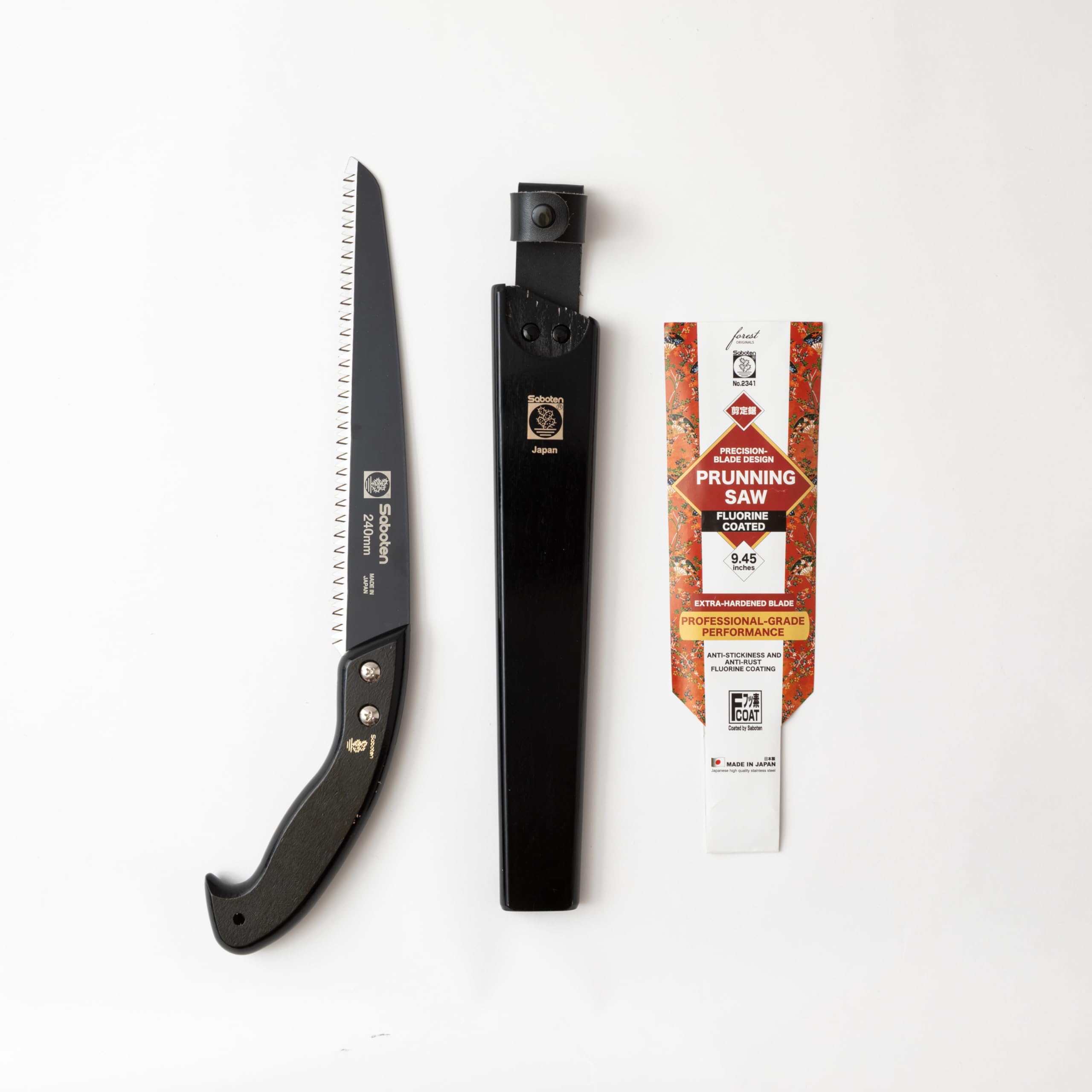Saboten Japan - Sierra de podar japonesa de 9.4 pulgadas, hoja de acero de alto carbono recubierta de flúor, mango de madera tradicional, herramienta de corte de precisión para ramas, originales del